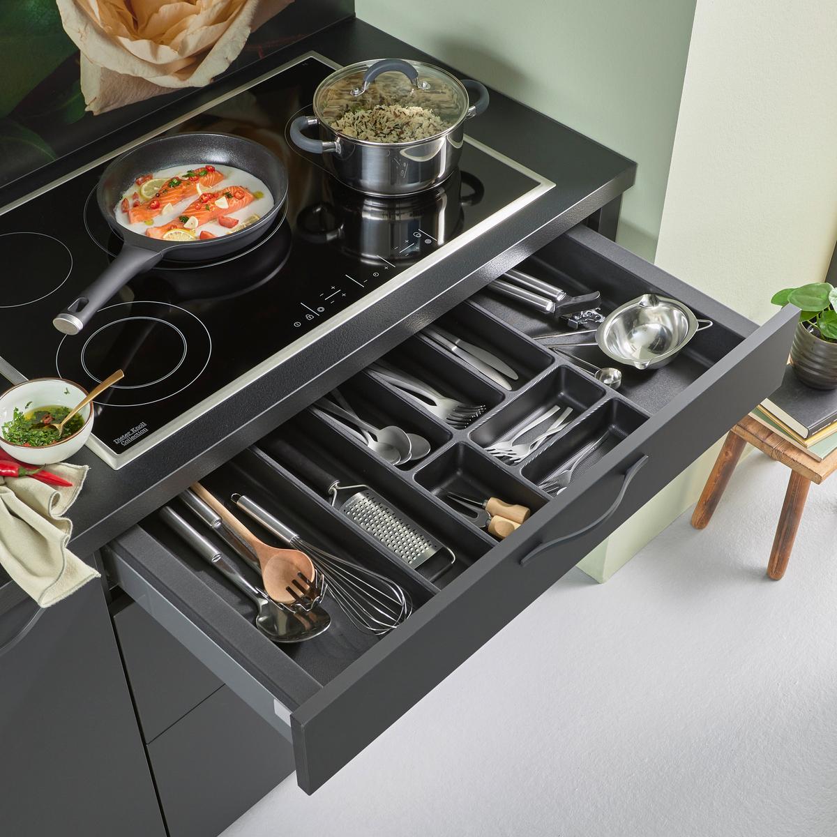 Bucatarie EASYTOUCH - grafit/negru, material pe bază de lemn (123/277cm) - Nobilia