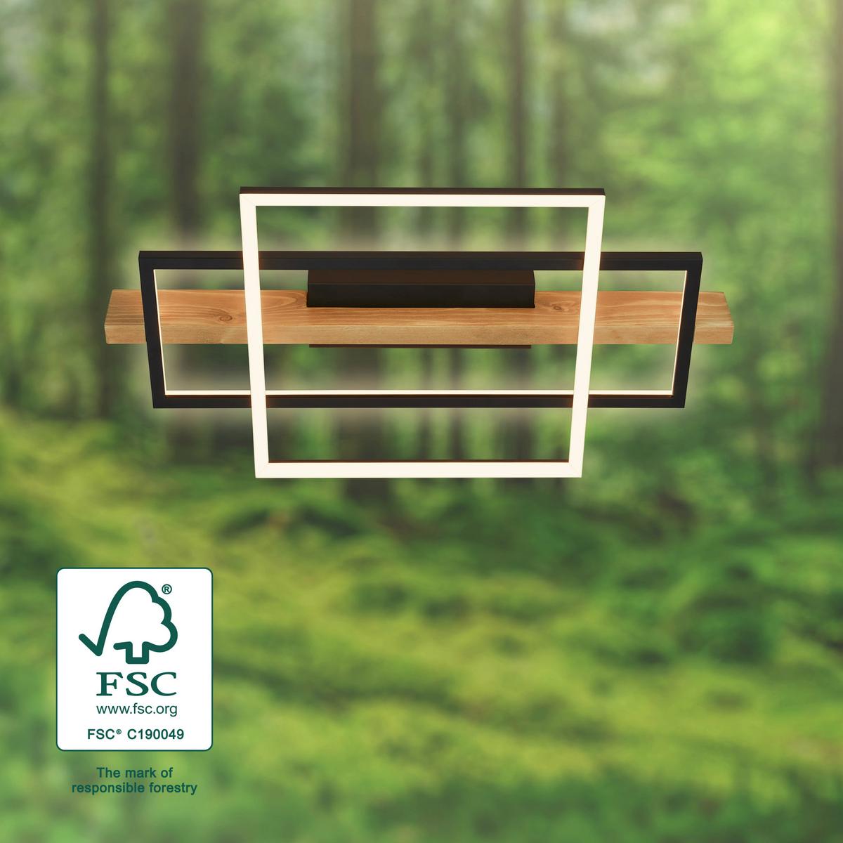 LAMPA SUFITOWA LED 3839014 CADRE 32 W - kolor dębowy/czarny, Natur, metal/drewno (55/30/8cm) - Briloner