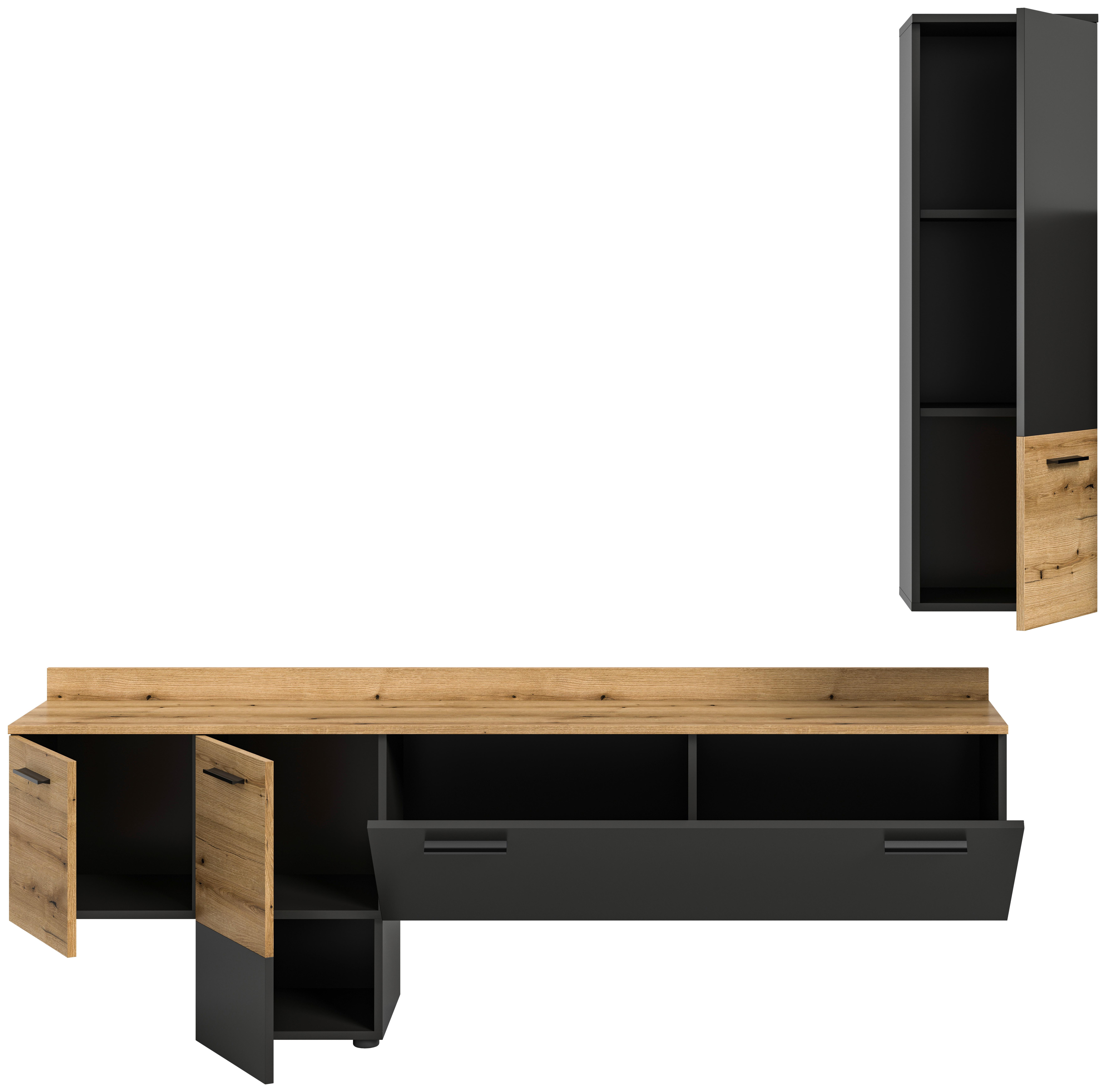 Dnevni Regal Goal, Siva, Hrast - siva/črna, Design, umetna masa/leseni material (195/196/37cm) - Livetastic