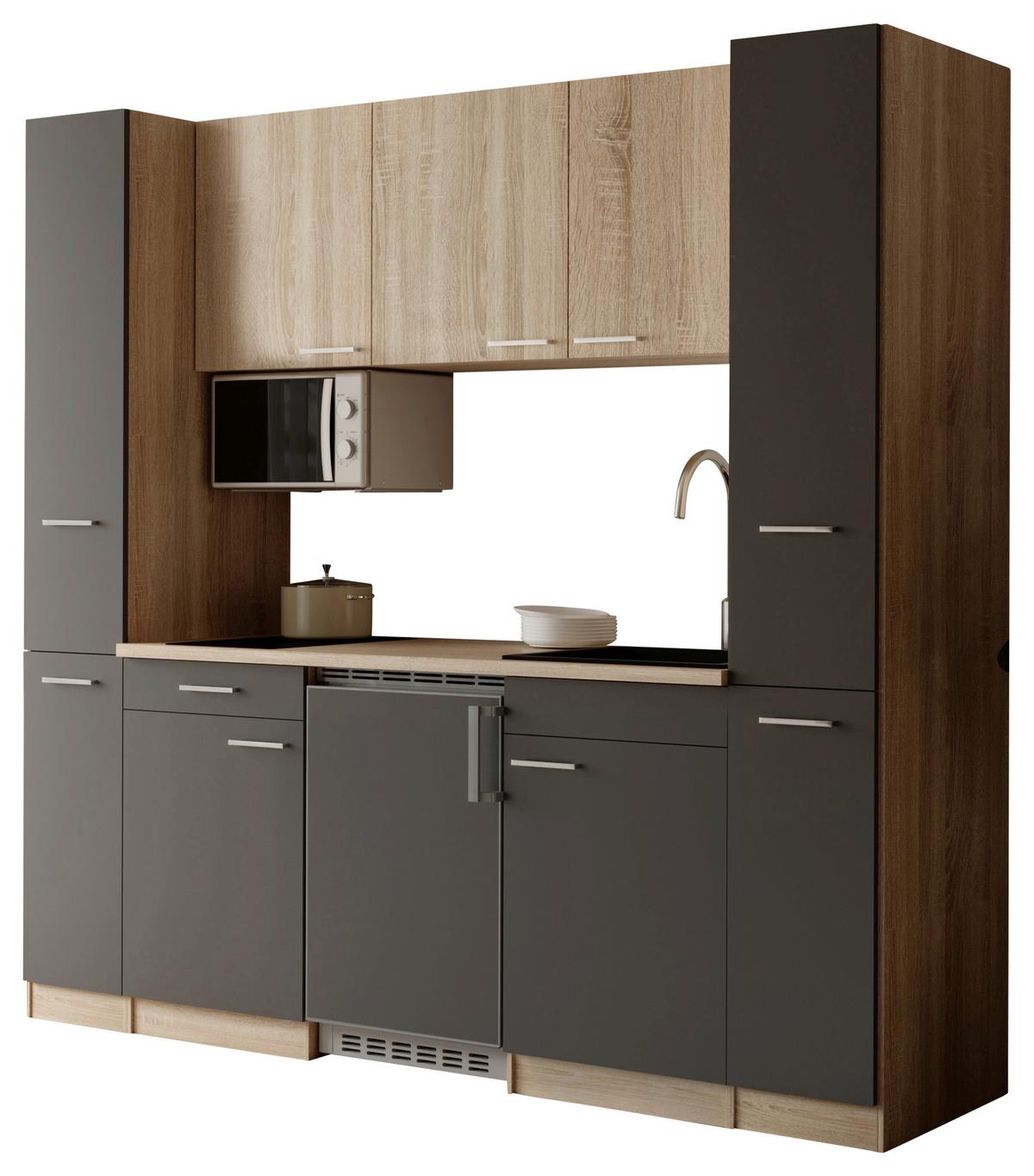Küchenblock Ingrid m. Geräten Grau - Eichefarben/Alufarben, Design, Holzwerkstoff/Kunststoff (210cm) - Respekta