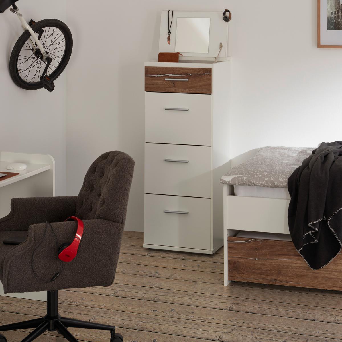 Komoda Young, Bela, Barva Hrasta - barve hrasta/bela, Konvencionalno, umetna masa/leseni material (46/121/40cm) - Mömax