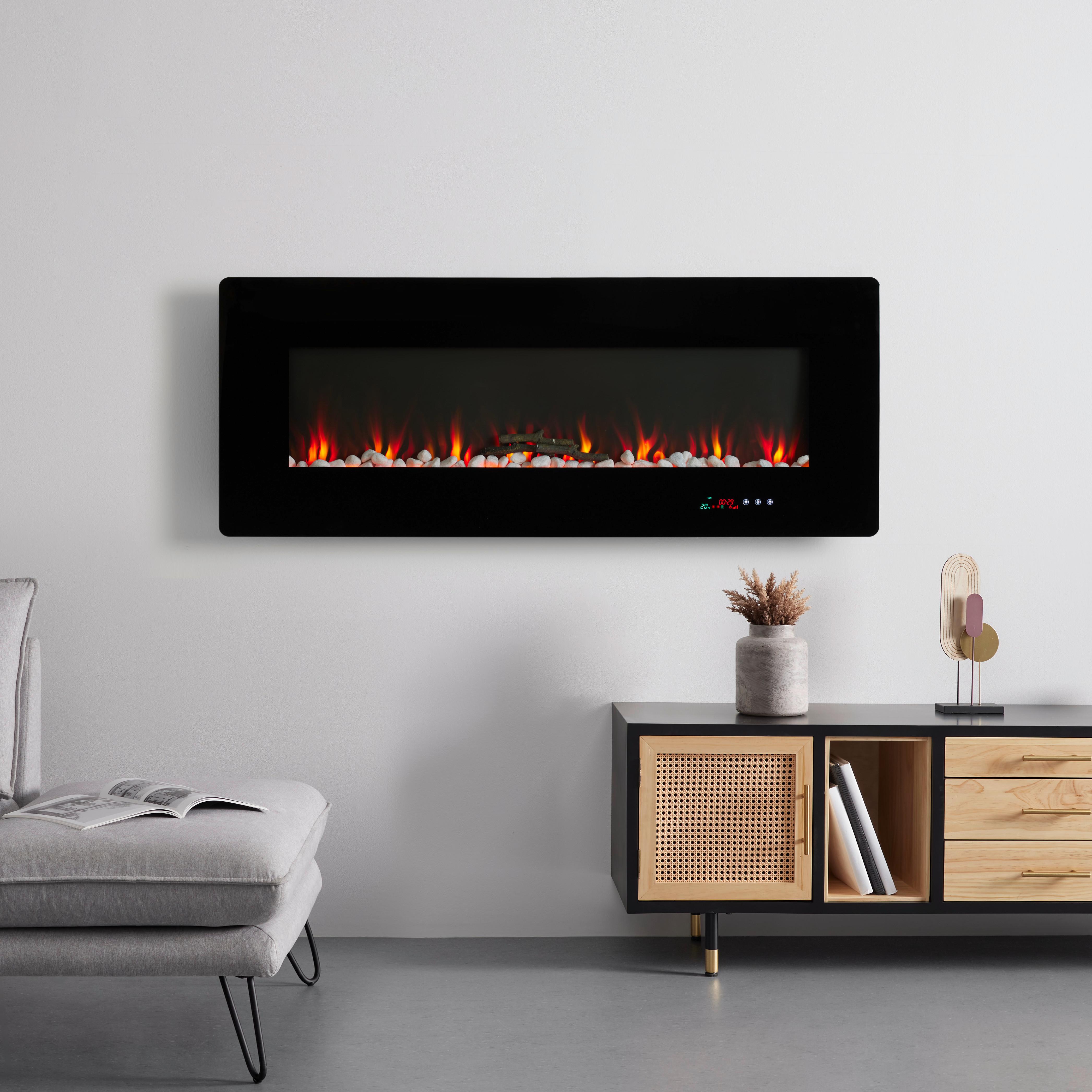 Elektrokamin Blaze Schwarz Wandmontage mit Fernbedienung - Schwarz, MODERN, Glas/Metall (127/50/10,5cm) - Premium Living