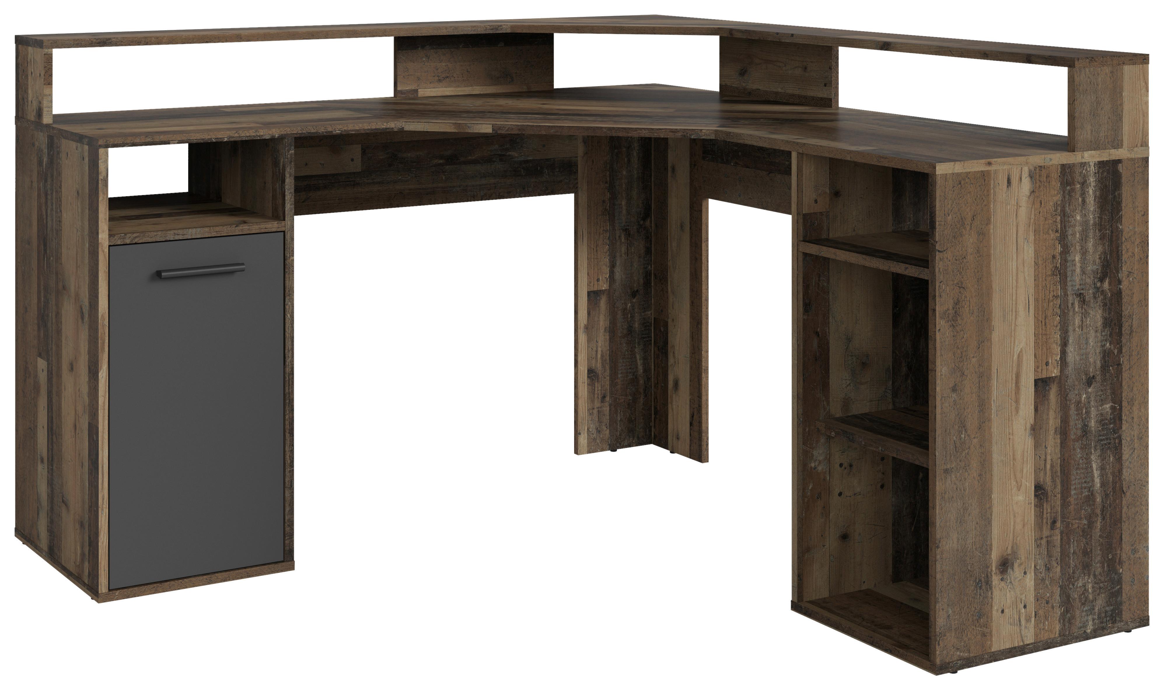 Eckschreibtisch ''Fox'', Anthrazit/Alteiche - Alteiche/Anthrazit, KONVENTIONELL, Holzwerkstoff/Kunststoff (139/139/90cm) - MID.YOU