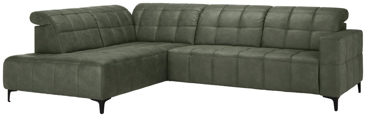 Ecksofa Panama links Olivgrün - Schwarz/Olivgrün, KONVENTIONELL, Textil/Metall (216/89-102/304cm) - Premium Living