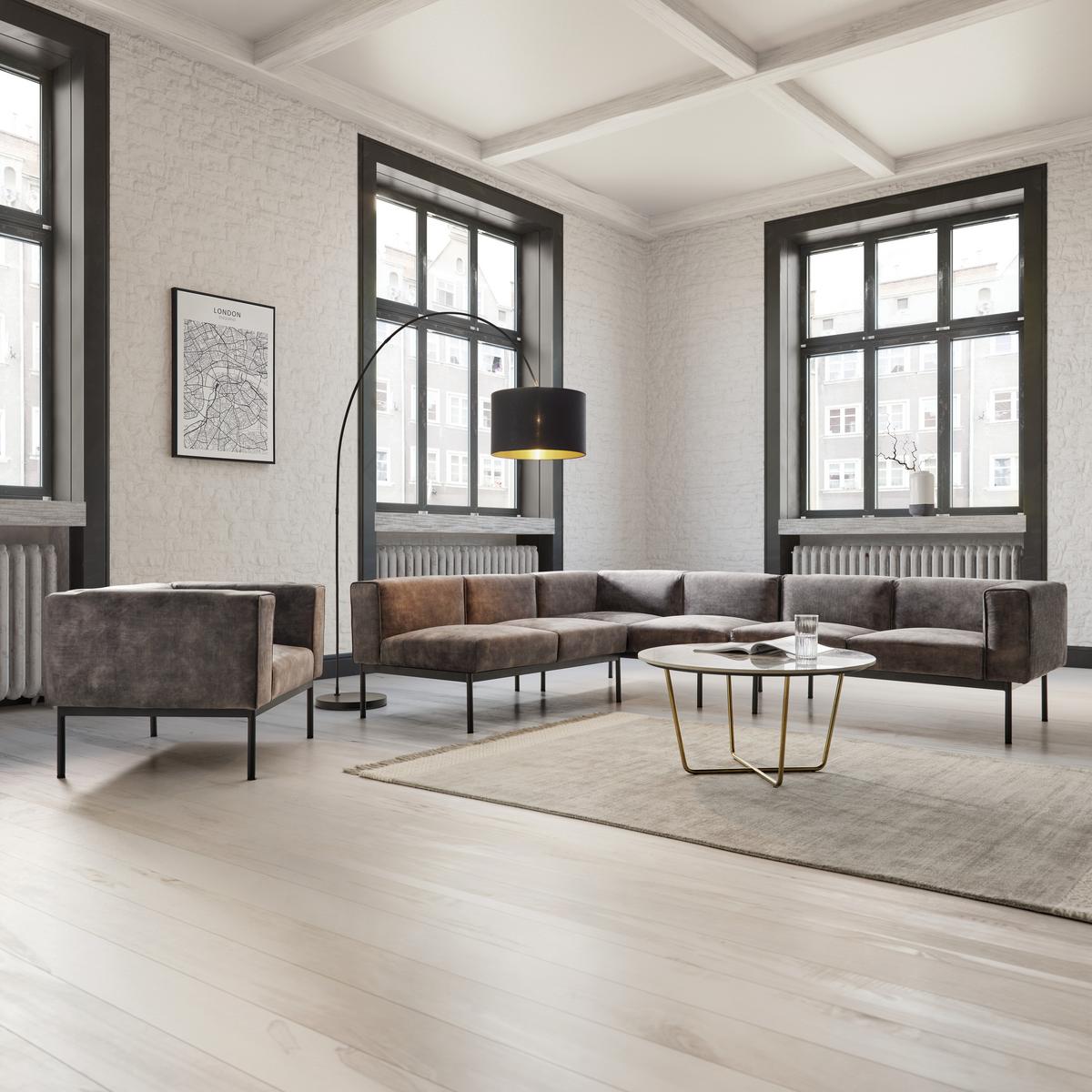 Naslanjač Chesterfield Modu, Iz Žameta - temno siva/črna, Moderno, kovina/tekstil (92/64/75cm) - Bessagi Home