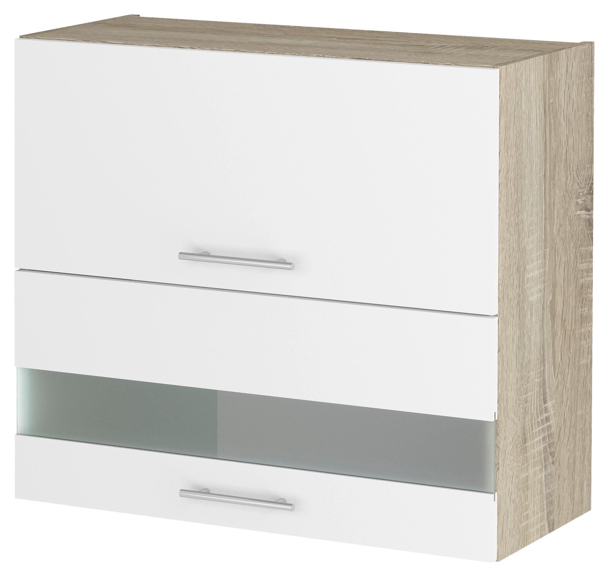 Dulap superior de bucătărie Corina - stejar Sonoma/alb, Modern, plastic/sticlă (80/72,4/34,6cm) - Based