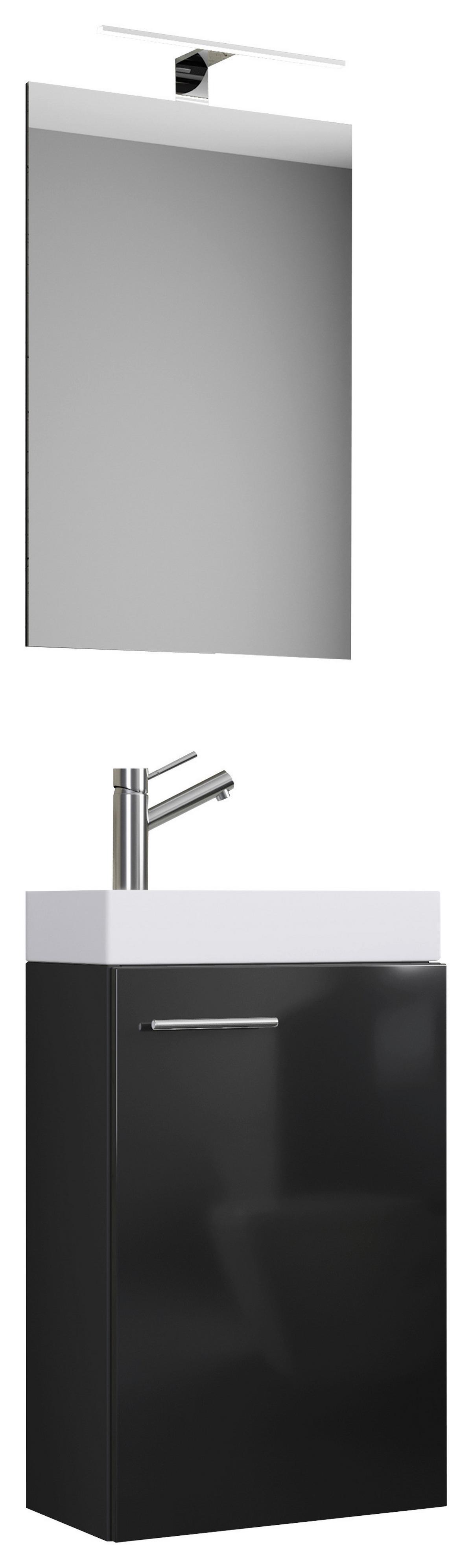 Gästebad Slito 4-tlg. inkl. LED ca. 40 cm Schwarz - Schwarz/Weiß, MODERN, Keramik/Holzwerkstoff (40cm) - MID.YOU