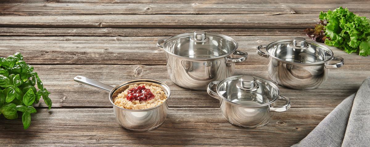 ZESTAW GARNKÓW OLAV - kolor stalowy/przejrzysty, Basics, metal/szkło - Homeware Profession.