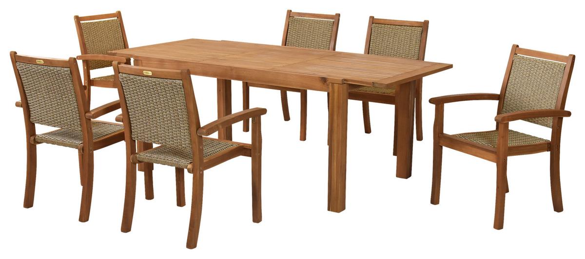 Vrtni Set Castilla, Akacija, 7-Delni - naravne barve, Moderno, umetna masa/les - Gardenson