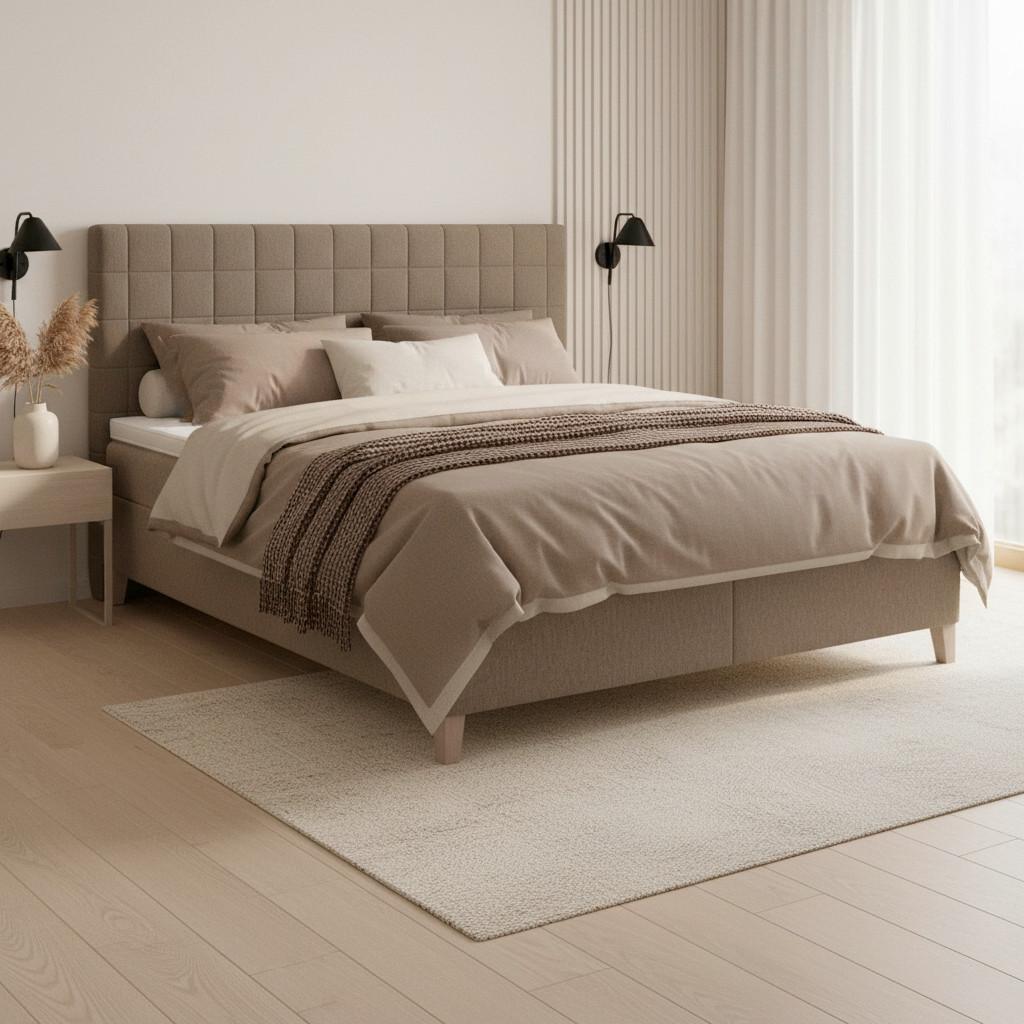 Boxspringbett Olivia Braun ca. 180x200 cm mit Topper - Eichefarben/Braun, MODERN, Holz/Textil (180/200cm) - Bessagi Home