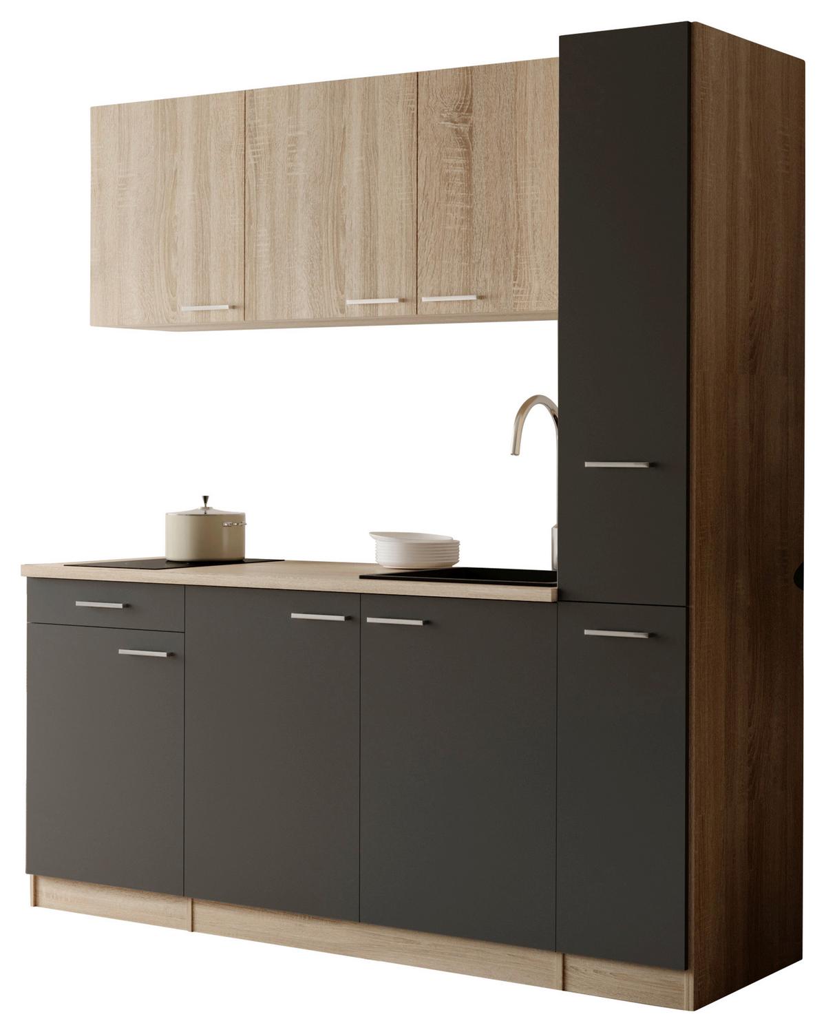 Küchenblock Ingrid m. Gerät Grau - Eichefarben/Alufarben, Design, Holzwerkstoff/Kunststoff (180cm) - Respekta