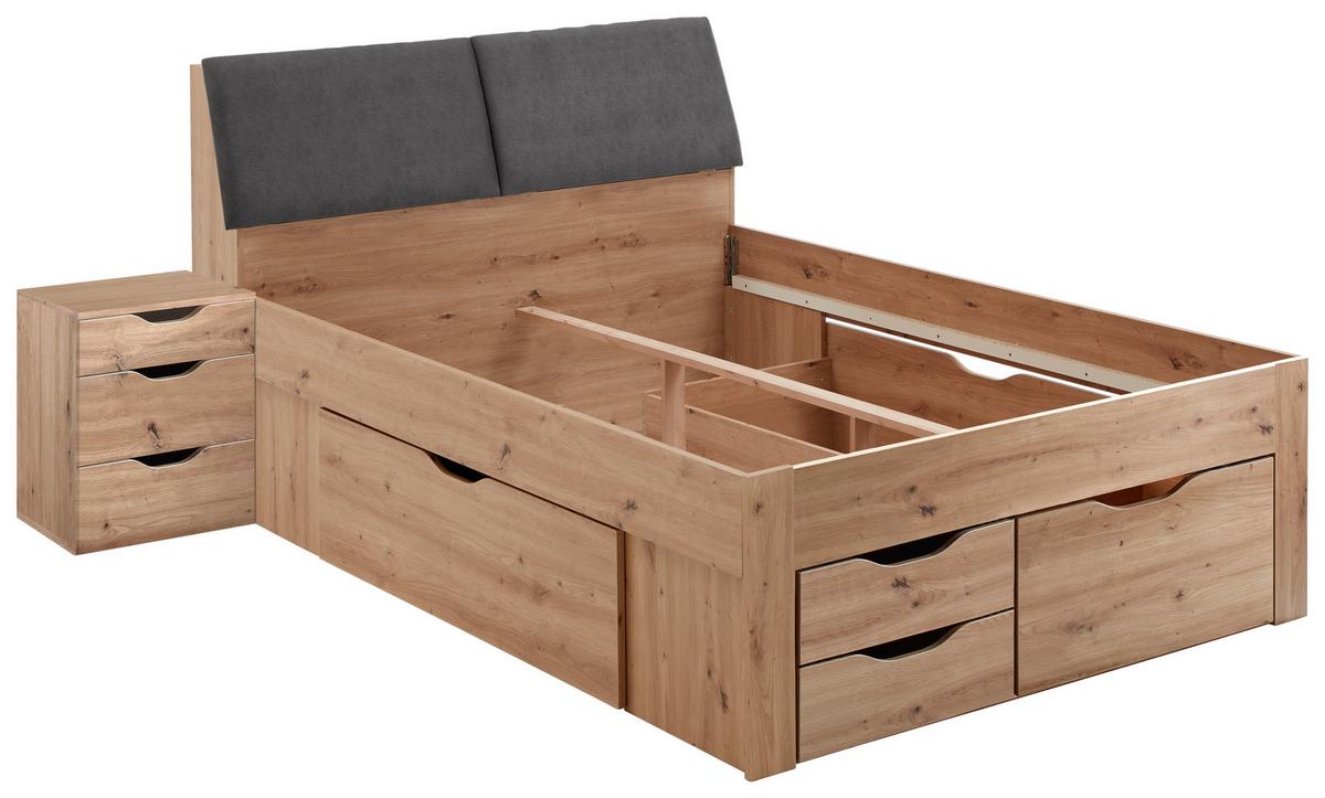 Krevet S Prostor. Za Odlaganje Maxi - siva/hrast Artisan, Konvencionalno, drvni materijal (140/200cm) - Modern Living