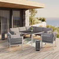 DINING-LOUNGESET ELISA - Weiss/Dunkelgrau, Modern, Kunststoff/Textil (238/74/75cm) - Bessagi Garden