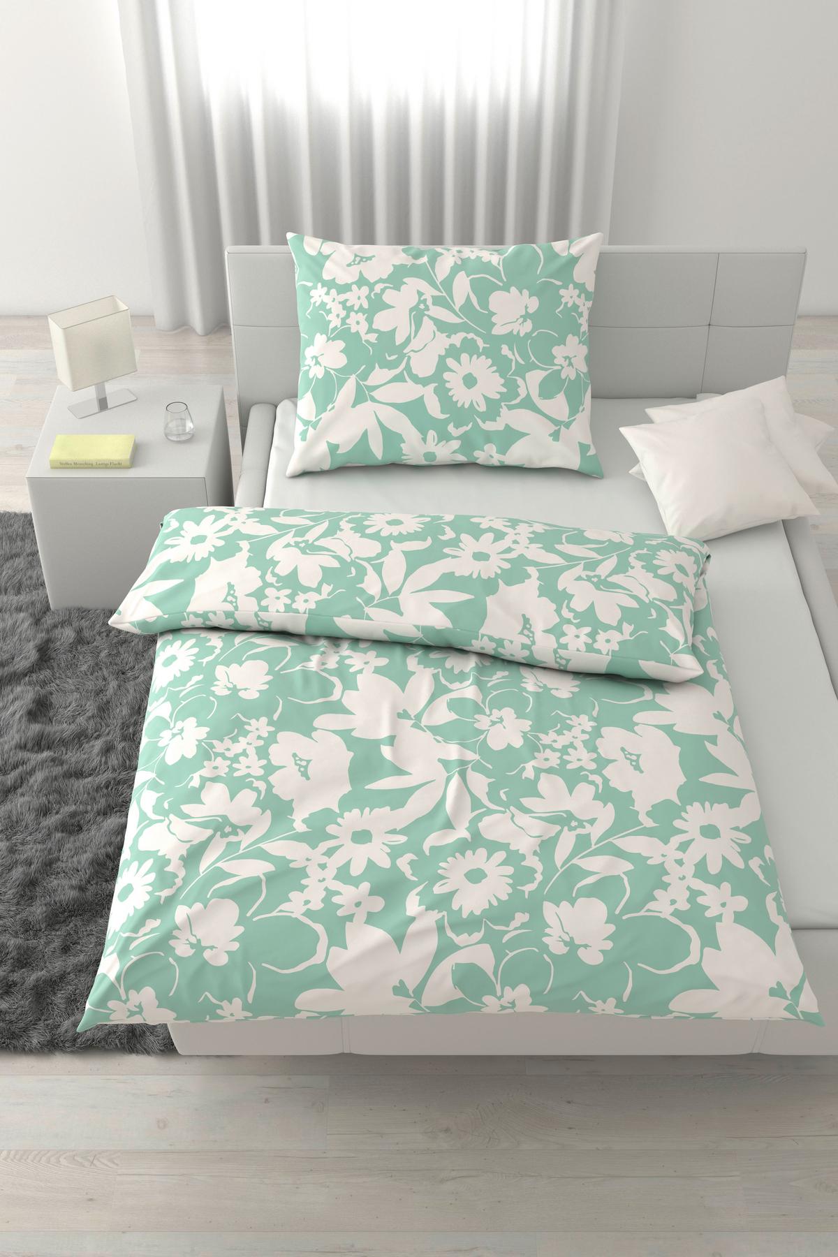 BETTWÄSCHESET FLORAL - Mintgrün, Textil (160/210cm) - Mömax