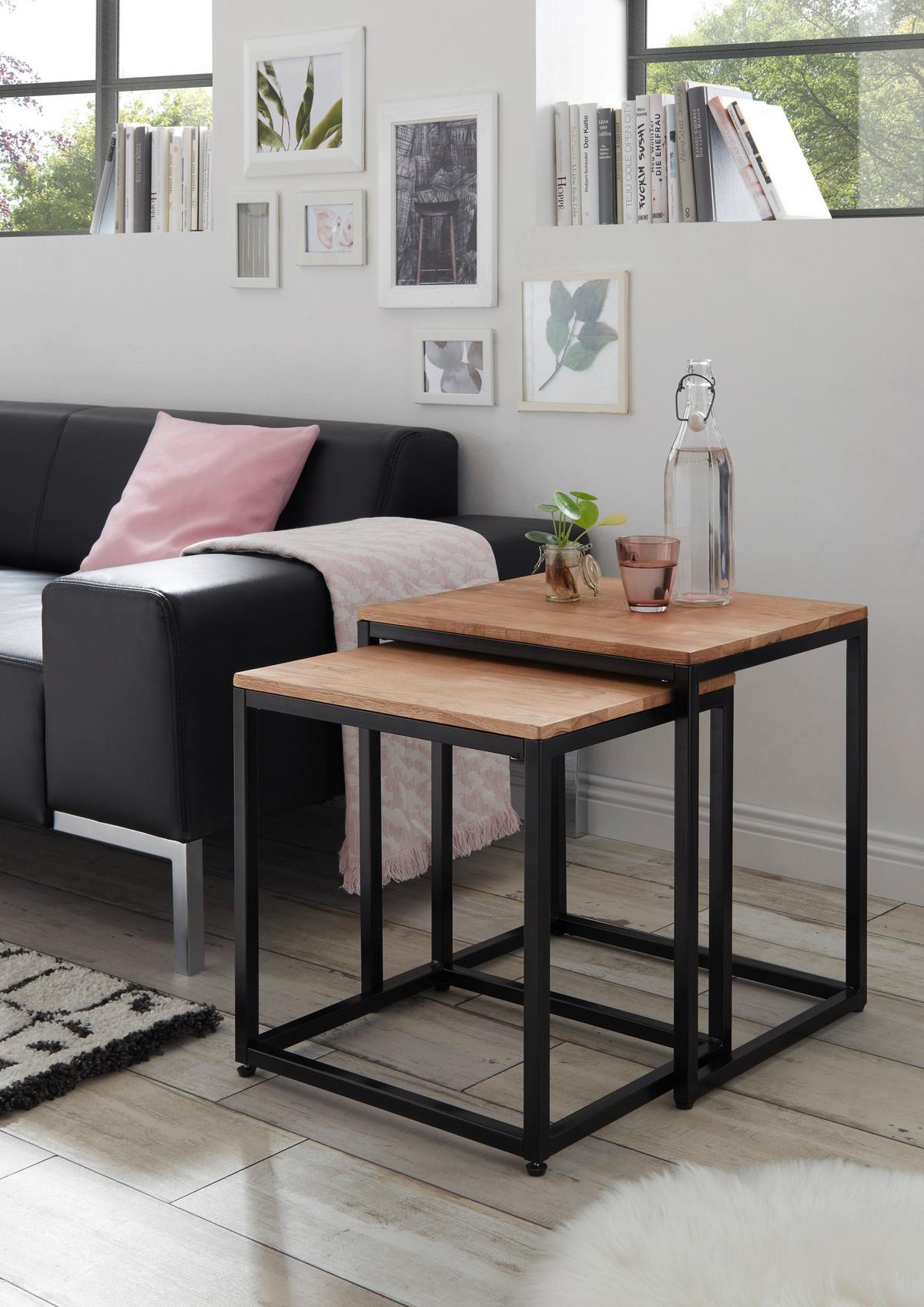 ZESTAW STOLIKÓW KAWOWYCH SAKURA - kolor dębowy/kolor naturalny, Modern, metal/drewno (45-50/45-50/37-40cm) - Xora
