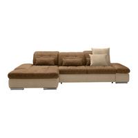 Wohnlandschaft Sanfino Taupe/Cognac - Taupe/Chromfarben, KONVENTIONELL, Holz/Textil (199/79-96/305cm) - Premium Living