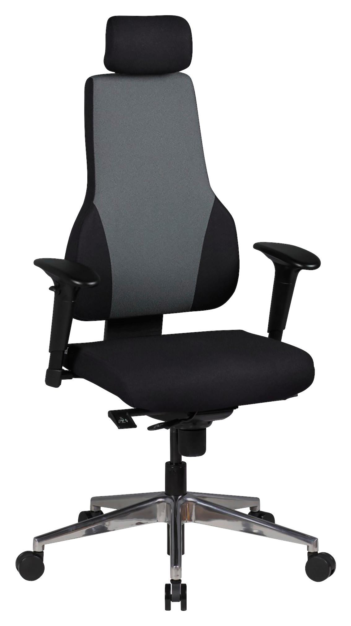 Chefsessel Quentin Grau ca. 63x149x63cm - Schwarz/Alufarben, MODERN, Kunststoff/Textil (63/149/63cm) - MID.YOU