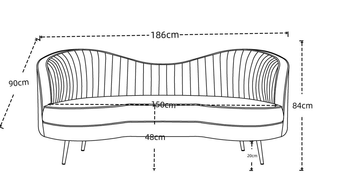 Sofa Brianna - zlatne boje/plava, Moderno, drvo/metal (187,5/84/90cm) - Mömax