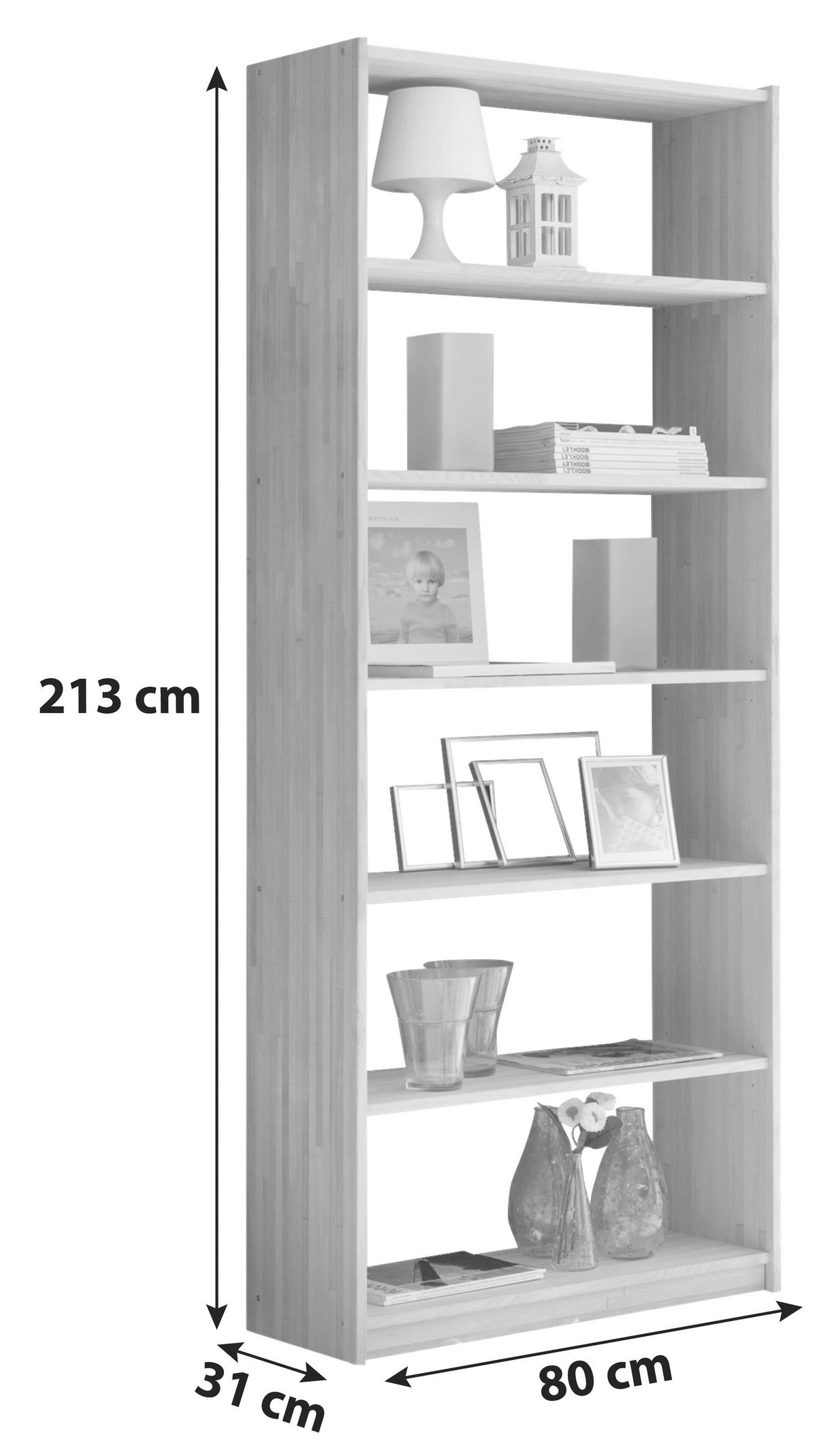 Regal Simona, Smreka, Masivno - barve bora, Basics, les (80/213/31cm) - MID.YOU