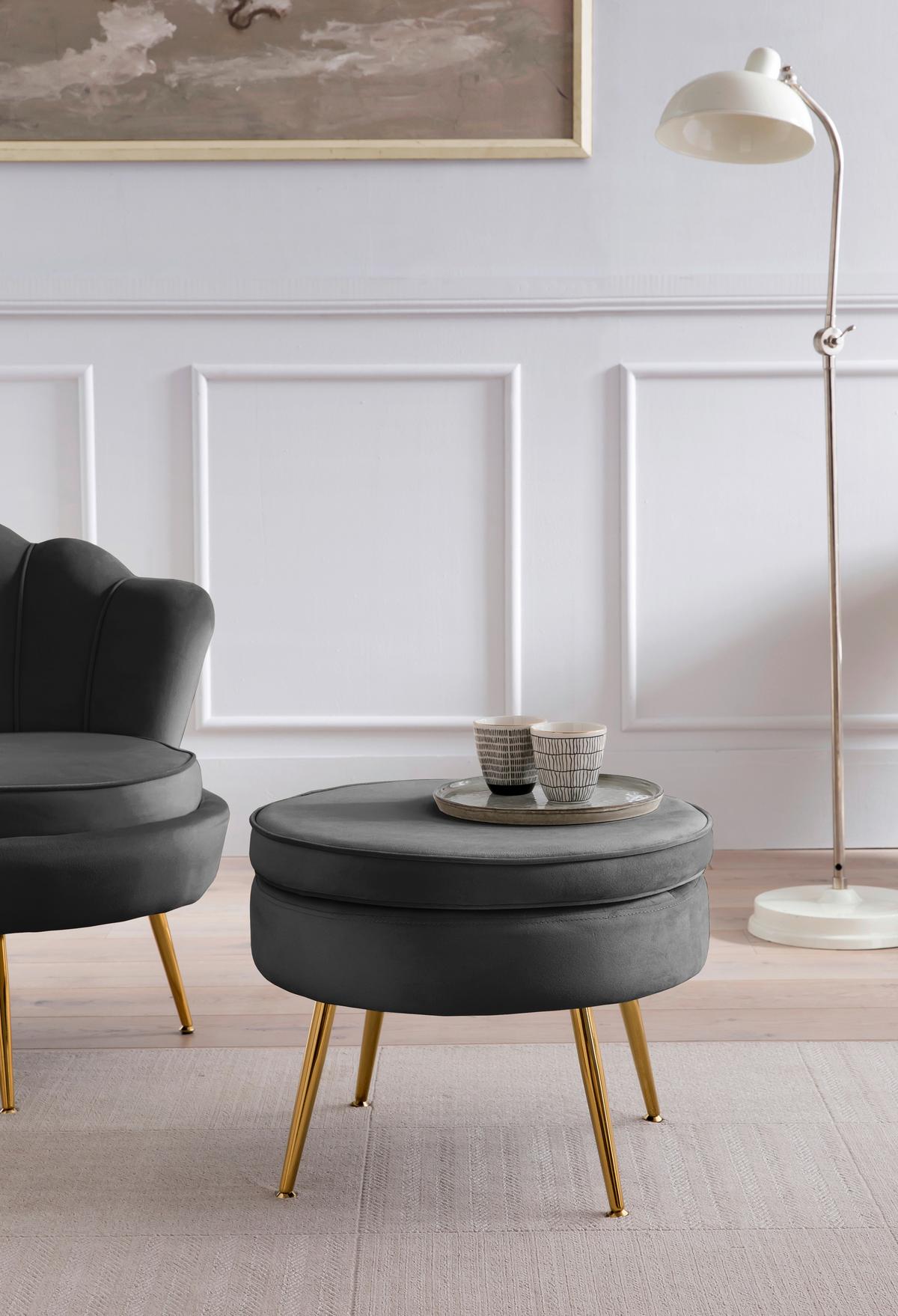 Tabure Samt, Črna - zlate barve/črna, Moderno, kovina/tekstil (52/41cm) - Livetastic