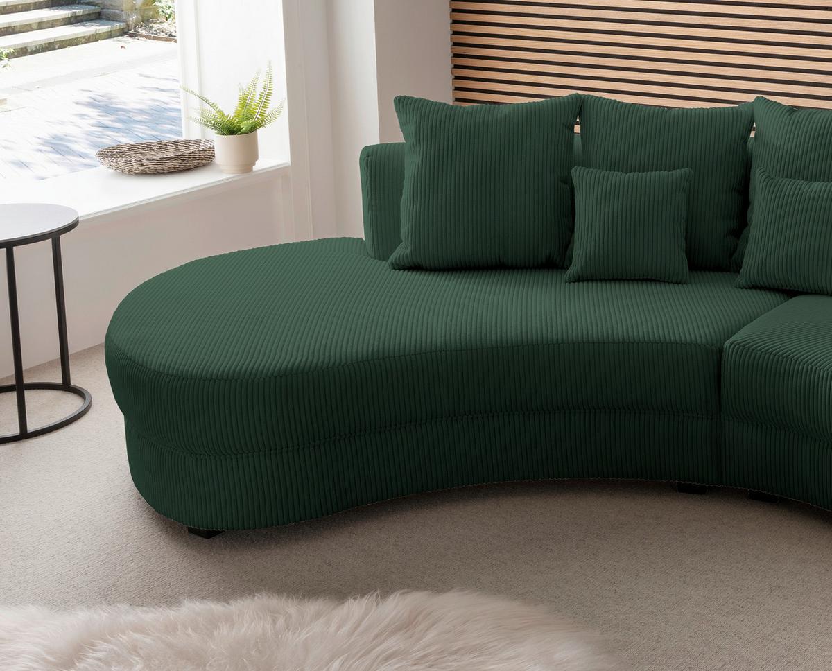 Wohnlandschaft Limoncello m. Hocker ca.300x160cm Dunkelgrün - Dunkelgrün/Schwarz, Design, Kunststoff/Textil (300/160cm) - Livetastic