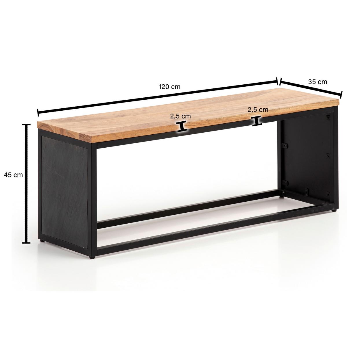Sitzbank ca.120x45x35cm Akazie Echtholz - Schwarz, LIFESTYLE, Holz/Holzwerkstoff (120/45/35cm) - MID.YOU