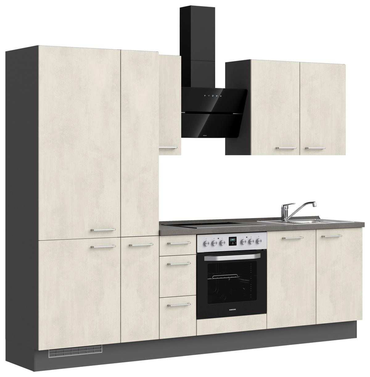 Küchenblock Riva High m. Geräten Weiß - Schieferfarben/Edelstahlfarben, MODERN, Holzwerkstoff/Metall (270cm) - Nobilia