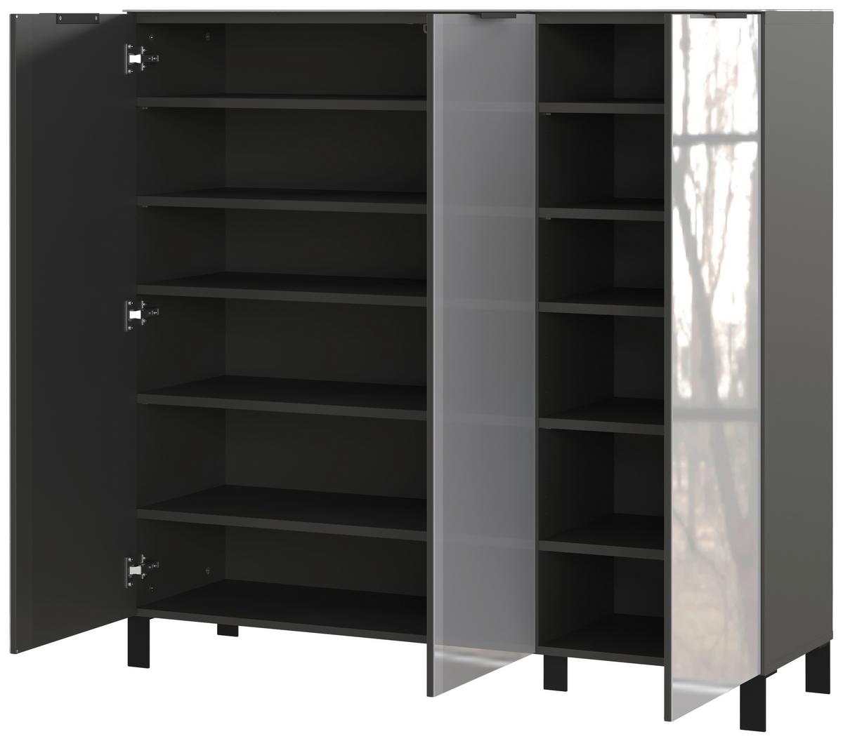 Schuhschrank Ceduna in Graphitfarben/Grau - Graphitfarben/Schwarz, MODERN, Glas/Holzwerkstoff (131/128/40cm) - Premium Living