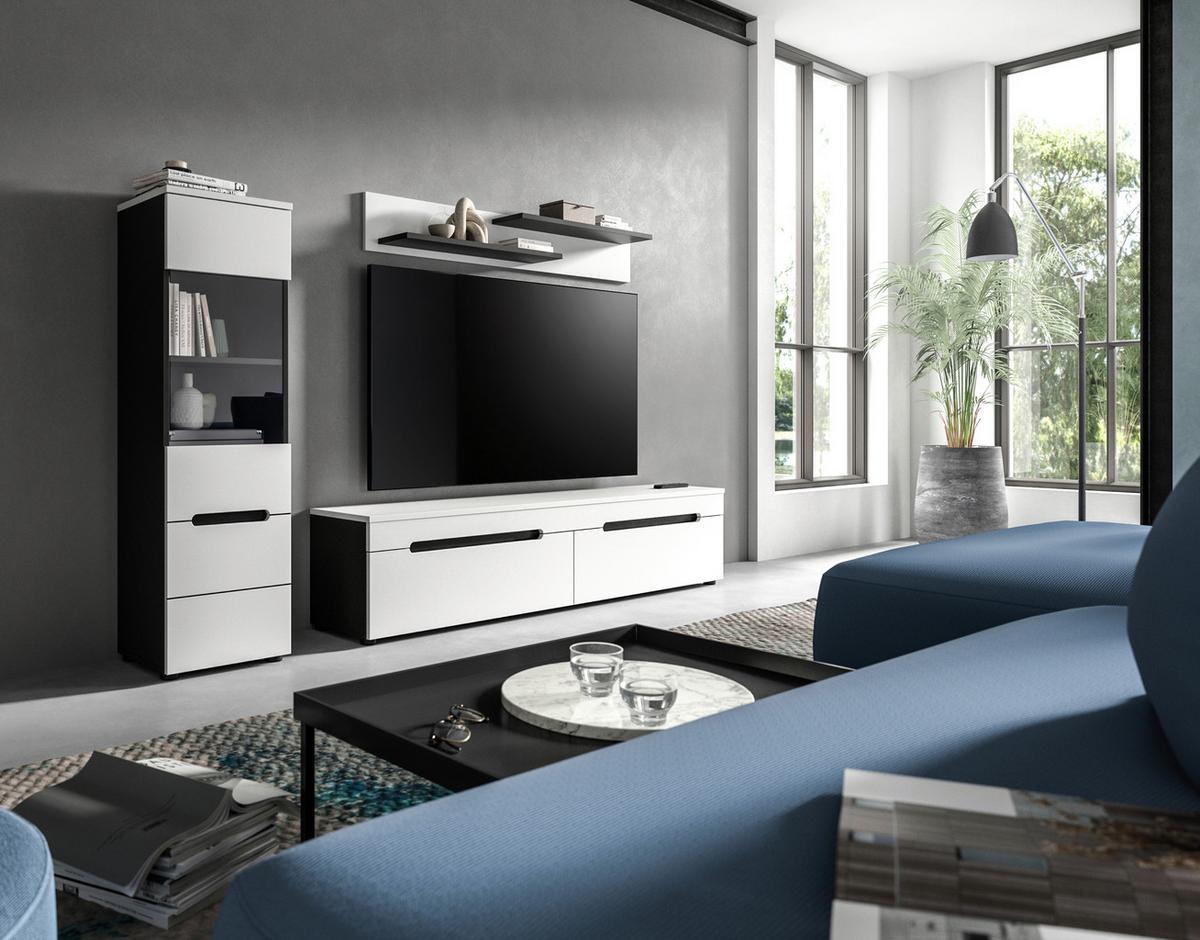 Vitrina Canu, Bela, Siva - temno siva/črna, Design, umetna masa/leseni material (36/125/33cm) - Livetastic