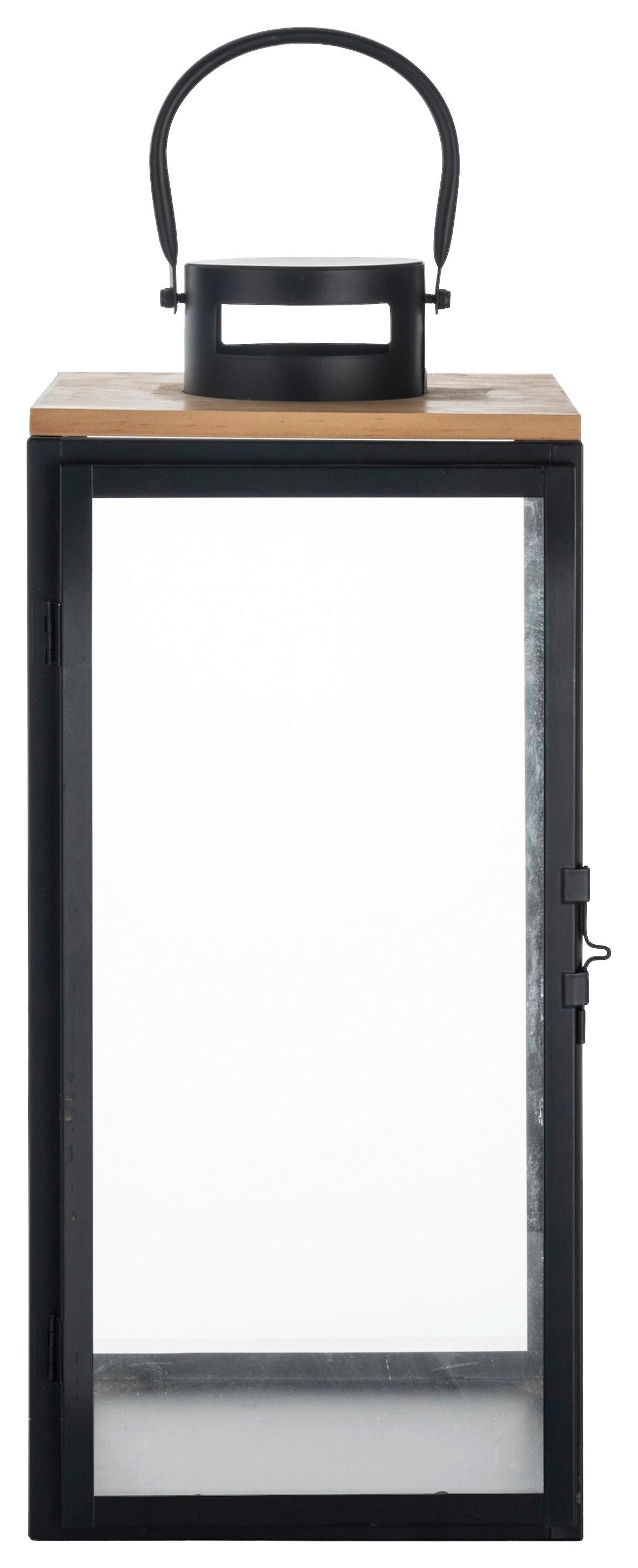 Laterne Pure Schwarz - Schwarz, Glas/Holzwerkstoff (20,5/48,5/21,5cm) - Premium Living