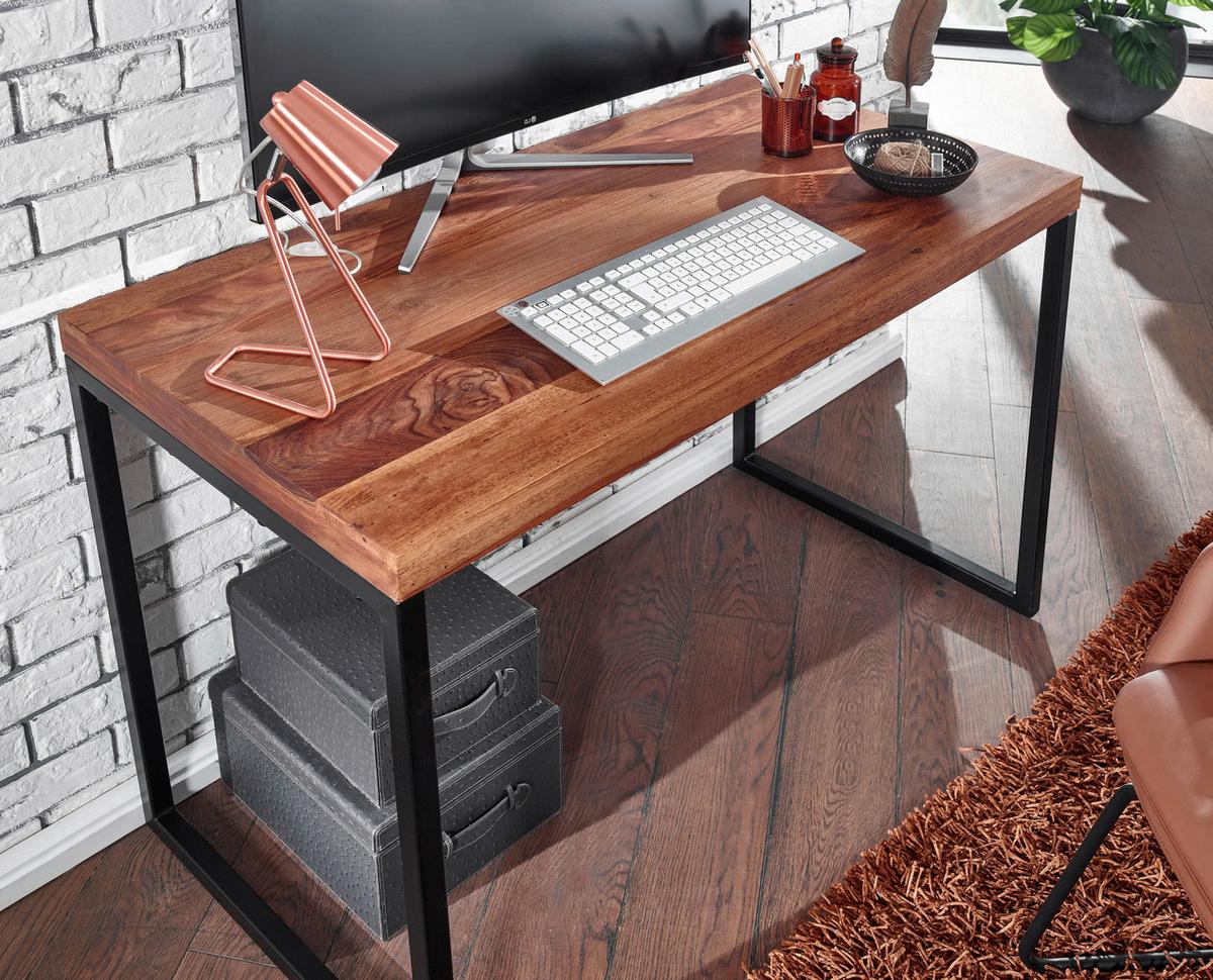 Schreibtisch massiv B: 59 cm H: 120 cm Wl6.518, Schwarz - Sheeshamfarben/Schwarz, MODERN, Holz/Metall (117/59/76,5cm) - MID.YOU