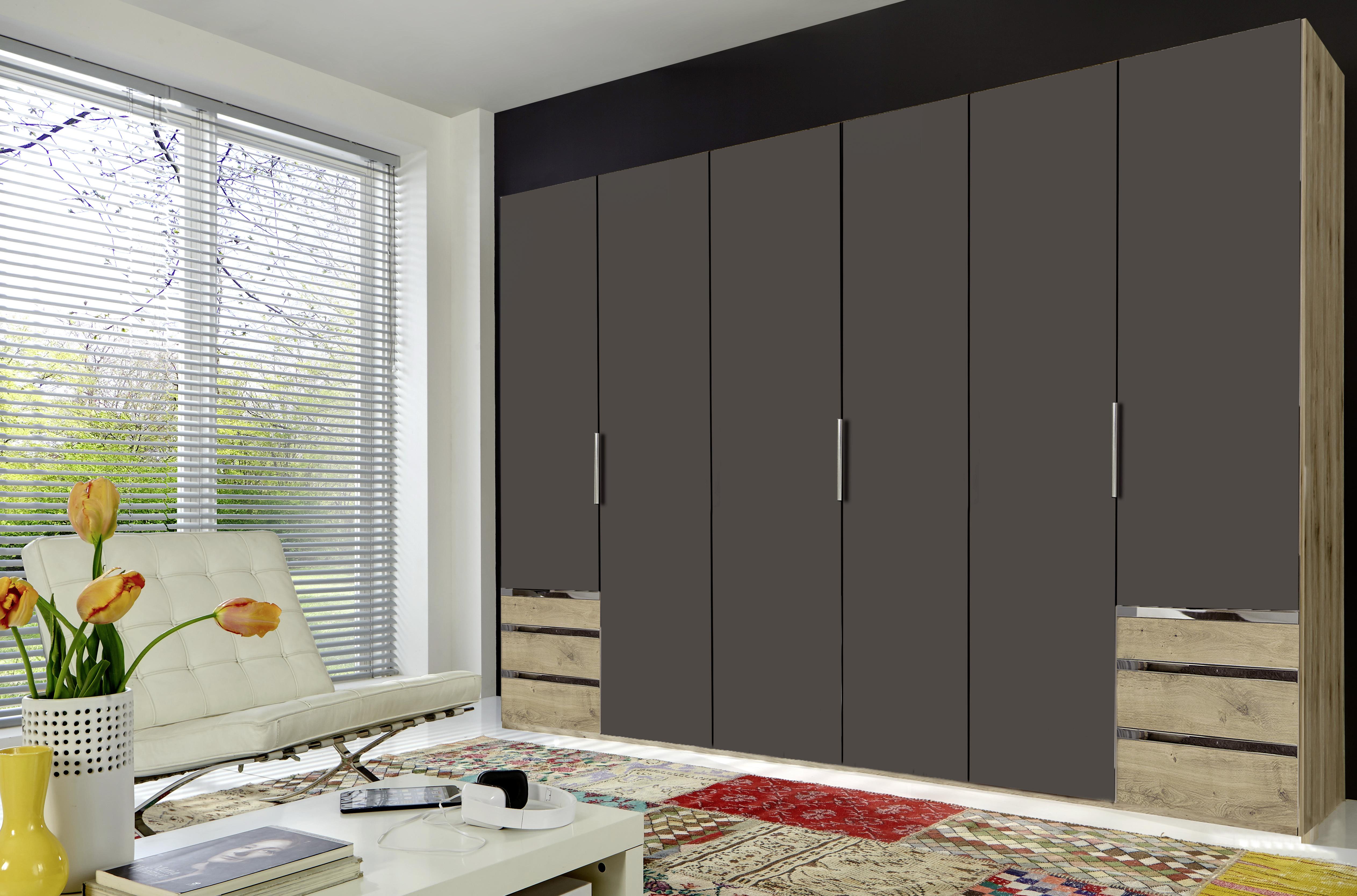 Drehtürenschrank Level 36A ca. 300x216x58cm Graphitfraben - Chromfarben/Eichefarben, MODERN, Holzwerkstoff/Metall (300/216/58cm) - MID.YOU