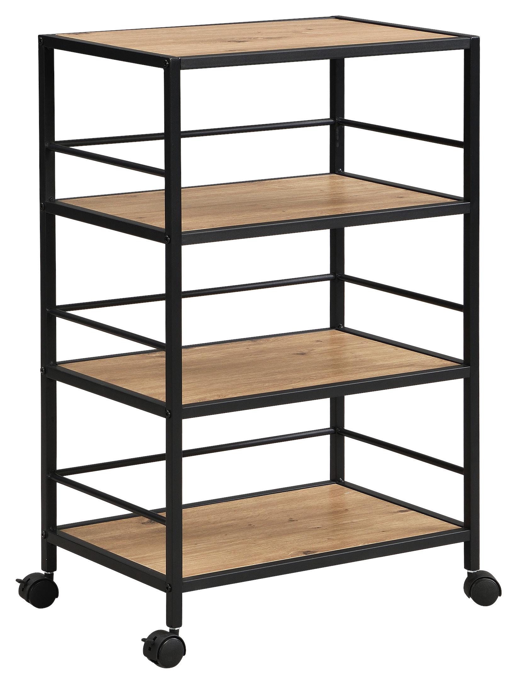 Cărucior pentru servit BOZEN - stejar Artisan/negru, Modern, metal/material pe bază de lemn (50/80/33cm) - Modern Living