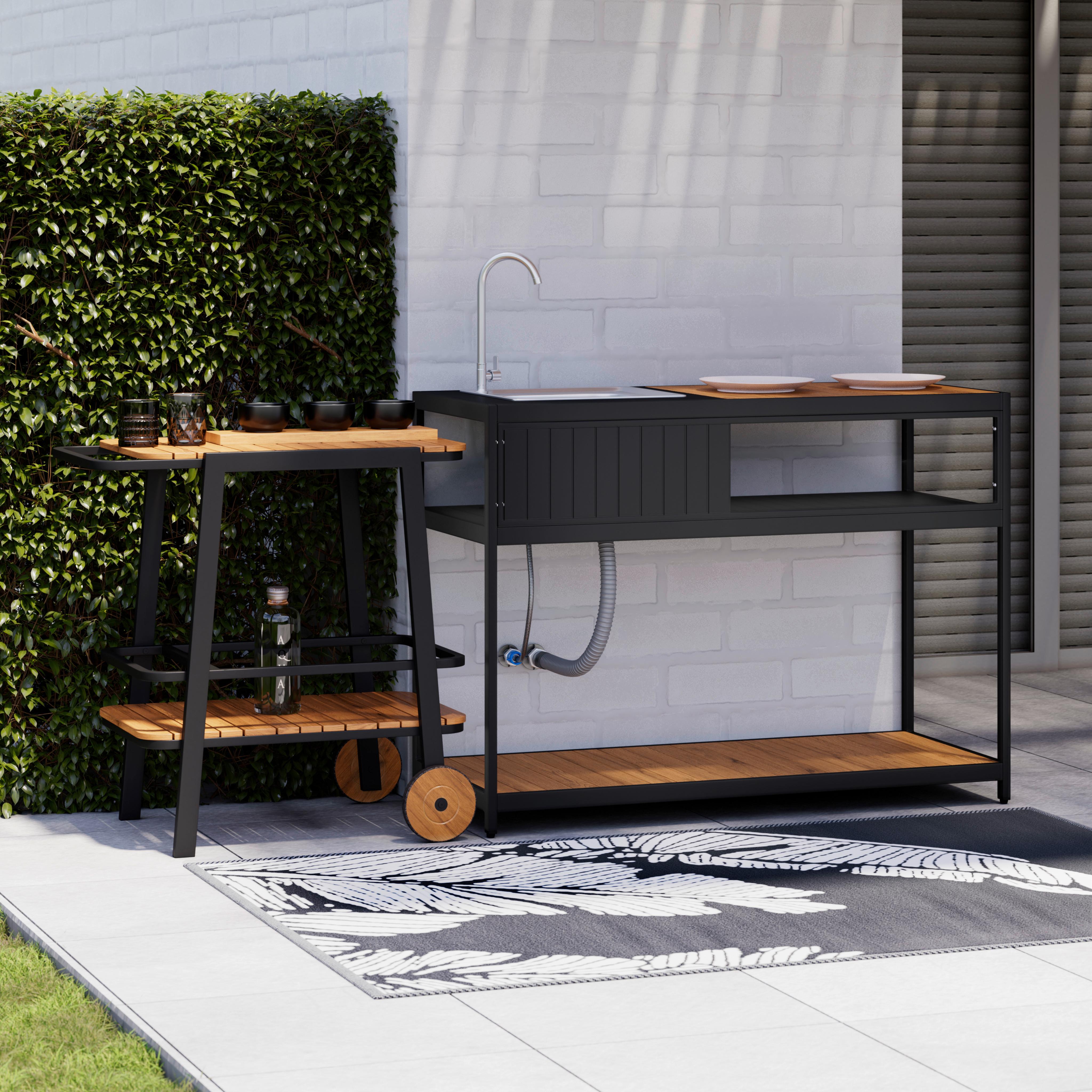 Outdoorküche Delia Schwarz /Naturfarben inkl. Abdeckung - Schwarz/Naturfarben, MODERN, Kunststoff/Metall (127/126/53,5cm) - Bessagi Garden