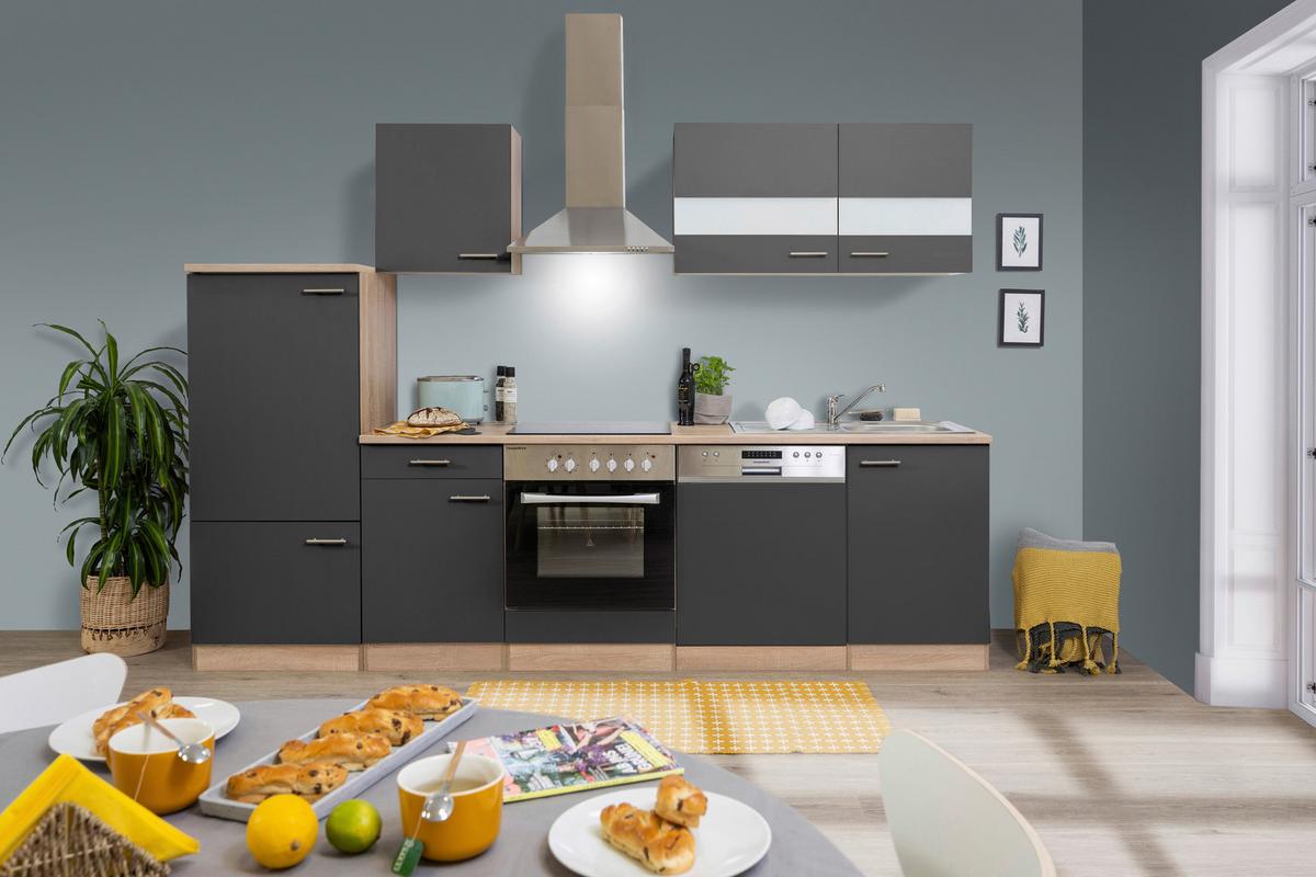 Küchenleerblock LBKB280ESG Grau/Eiche ca. 280 cm - Edelstahlfarben/Eichefarben, Basics, Holzwerkstoff/Metall (280/200/60cm) - Respekta