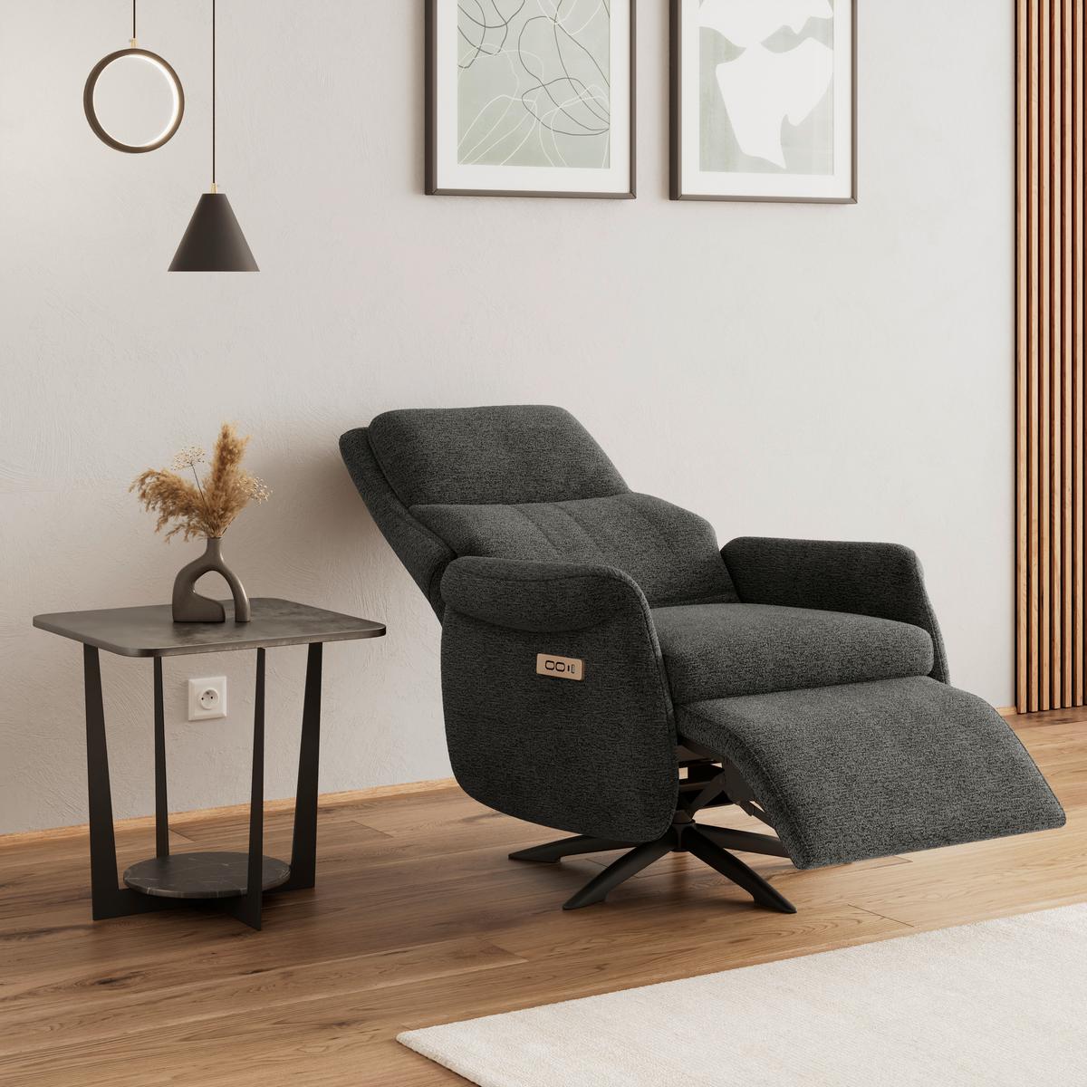 Elektrischer Relaxsessel Alice mit Liege- und Relaxfunktion - Dunkelgrau/Schwarz, MODERN, Holz/Textil (76/110/90cm) - Bessagi Home