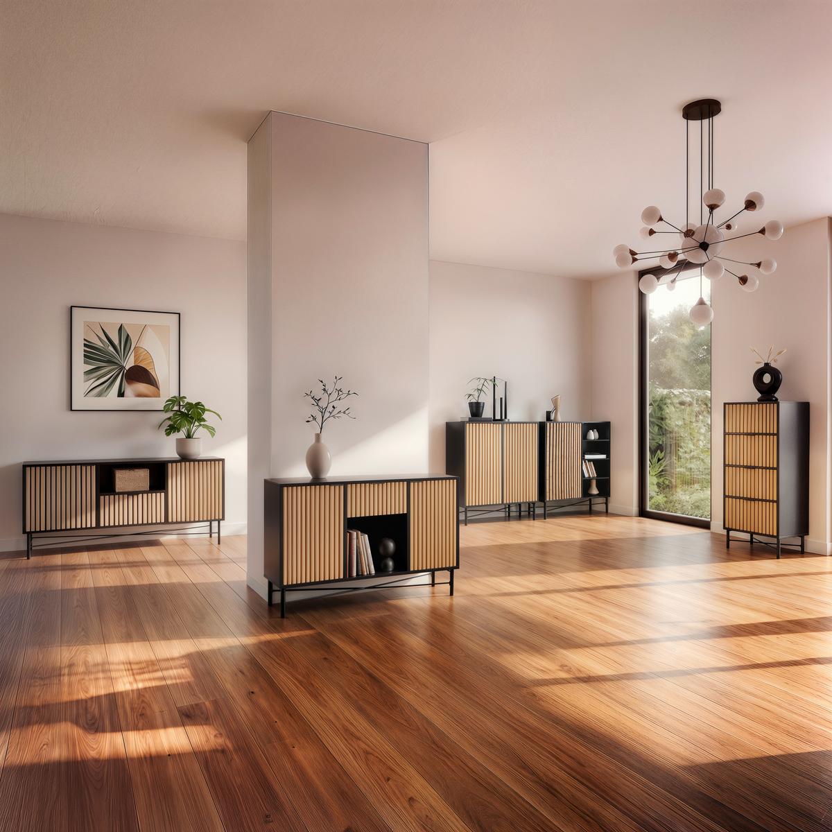 Kommode Madrid Natur/Schwarz Echtholz - Schwarz/Naturfarben, MODERN, Holz/Holzwerkstoff (76/90/35cm) - Mömax