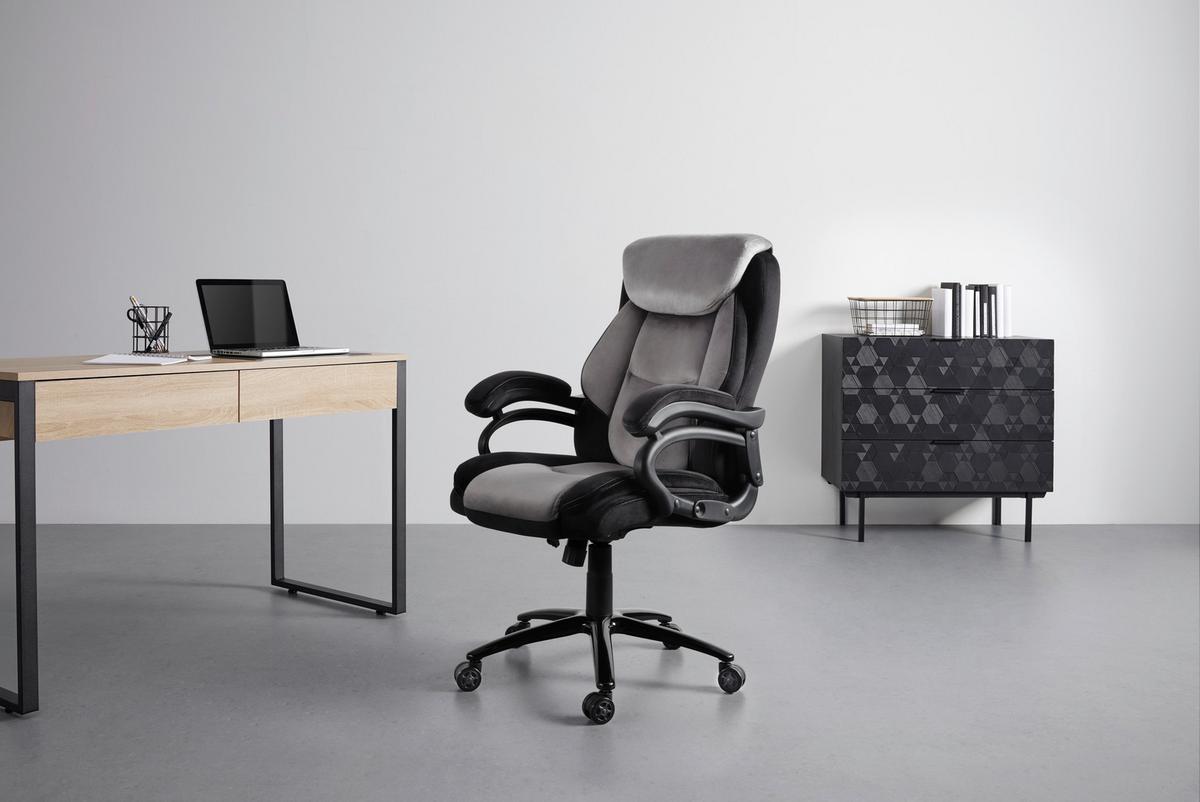 Chefsessel Alwin in Grau/Schwarz - Schwarz/Grau, Modern, Holz/Kunststoff (84/119/67cm) - Mömax