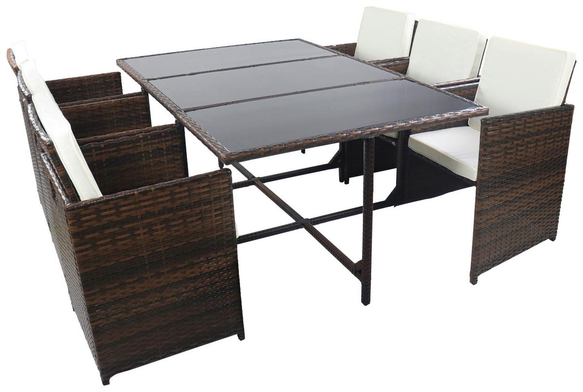 GARTENTISCHGRUPPE RALOSO - Creme/Braun, Modern, Glas/Kunststoff - Ambia Garden