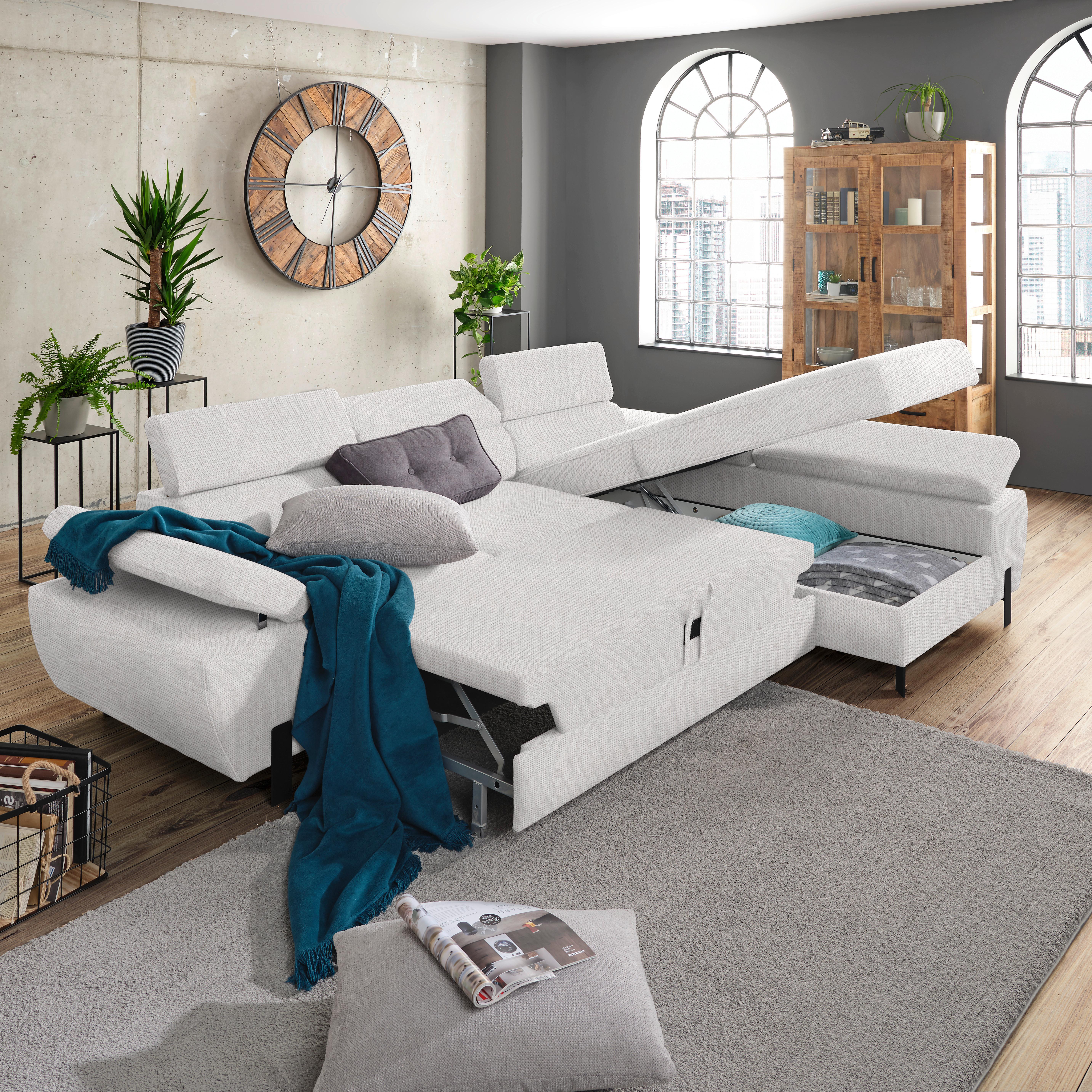 Ecksofa Molina Mini Silberfarben - Hellgrau/Schwarz, Modern, Holz/Holzwerkstoff (277/90/189cm) - Mömax