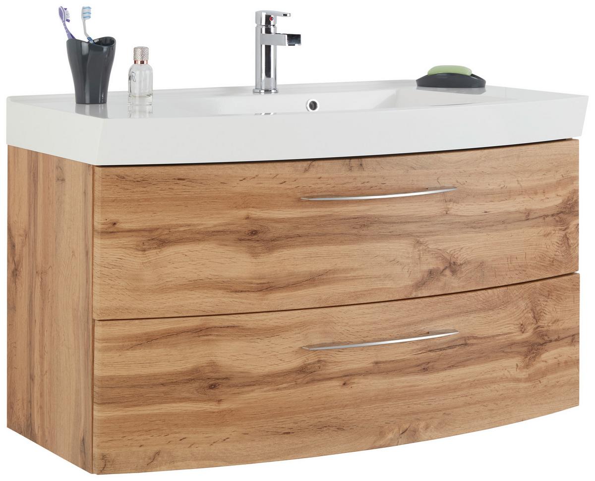 Bază cu lavoar Florida - alb/culoare lemn stejar, Modern, materiale naturale/material pe bază de lemn (100/54/47cm) - Premium Living