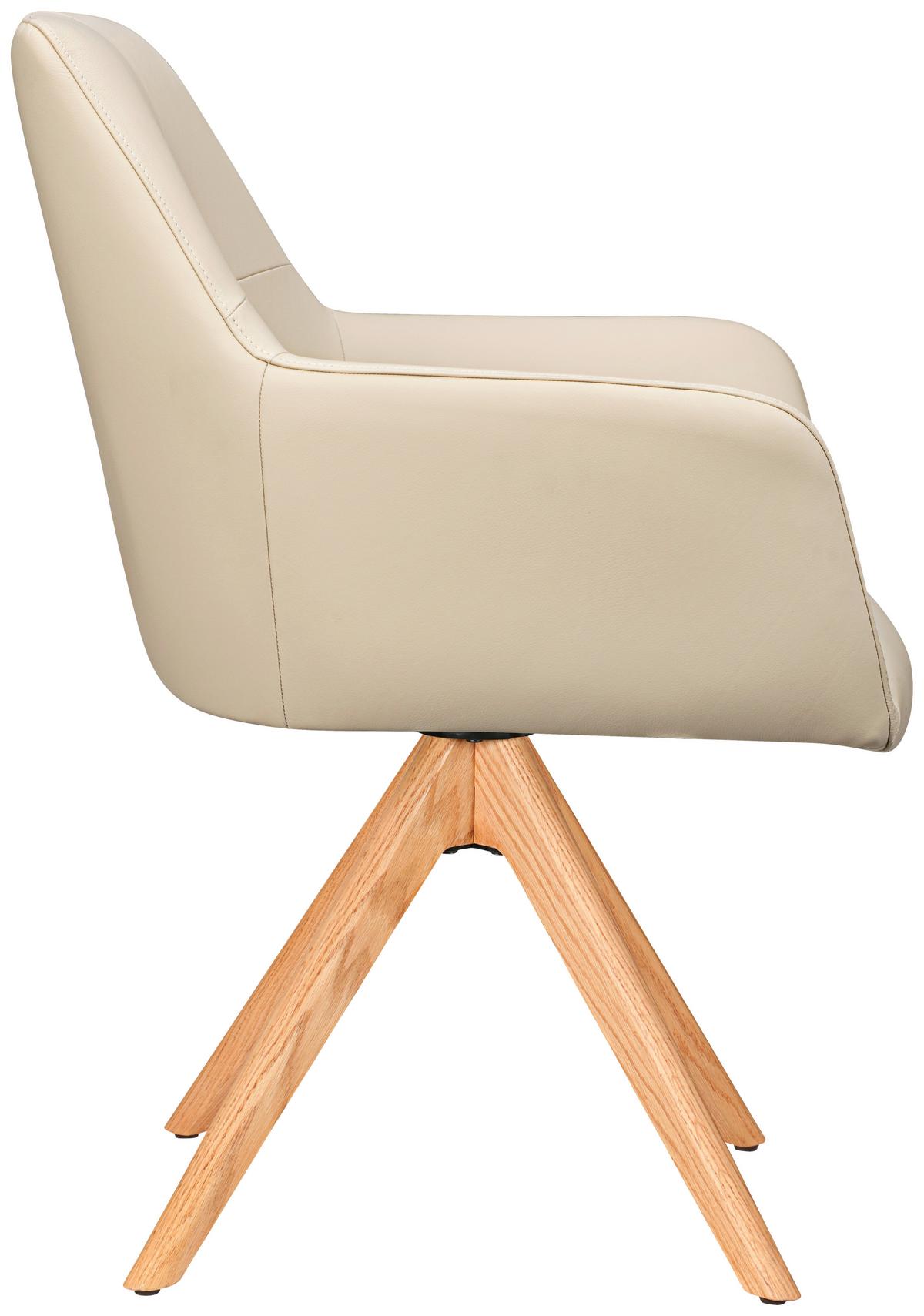 KRZESŁO Z PODŁOKIETNIKAMI MEDUSA -EXKLUSIV- - kolor dębowy/beżowy, Design, skóra/drewno (60/87,5/63,5cm) - Novel