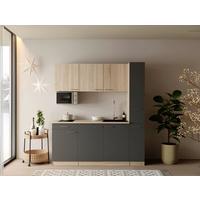 Küchenblock Ingrid m. Geräten Grau - Eichefarben/Alufarben, Design, Holzwerkstoff/Kunststoff (180cm) - Respekta