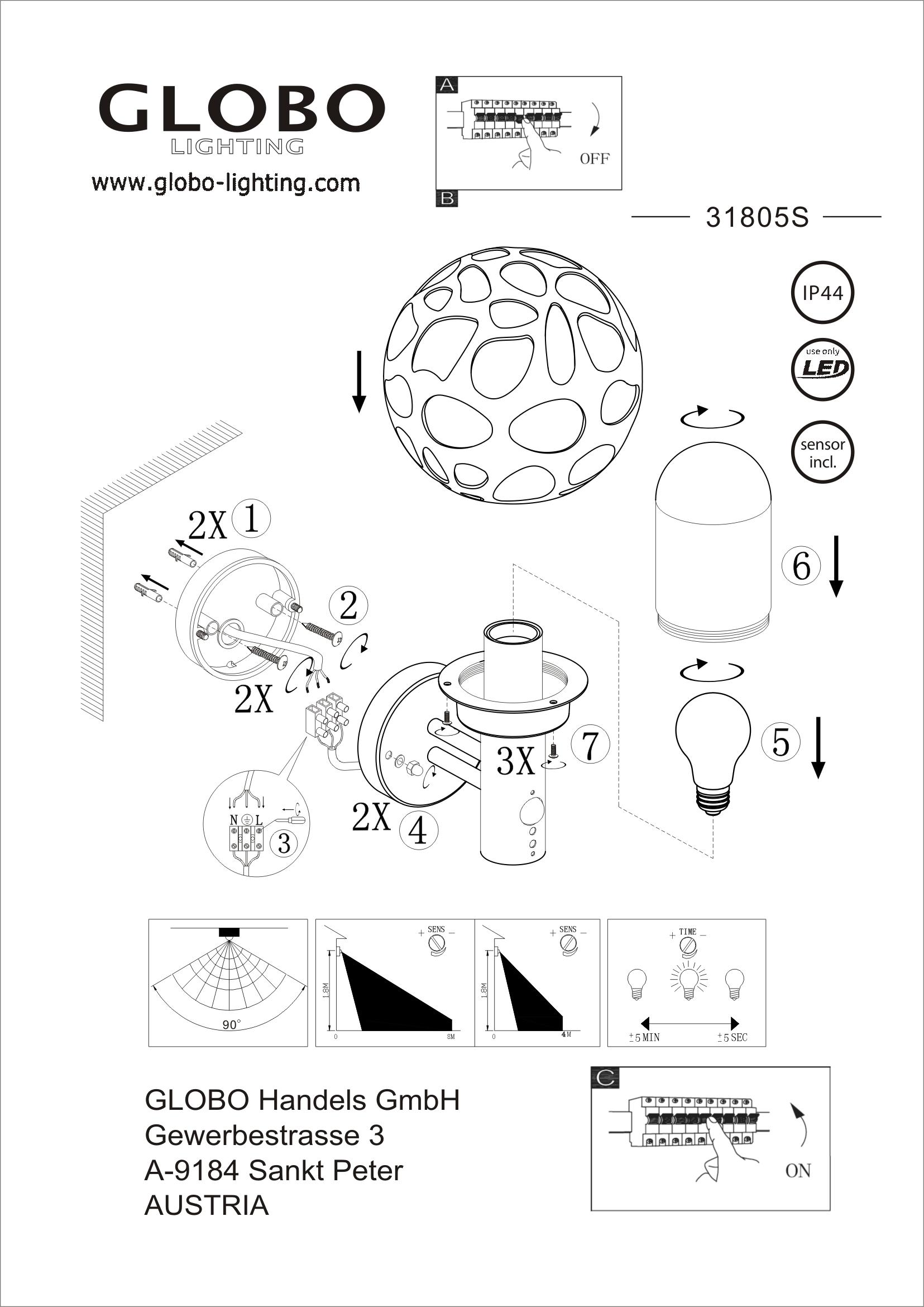 LED-Außenleuchte Hilario max. 15 Watt - Klar/Anthrazit, Design, Kunststoff/Metall (20/22,5/32,7cm) - Globo