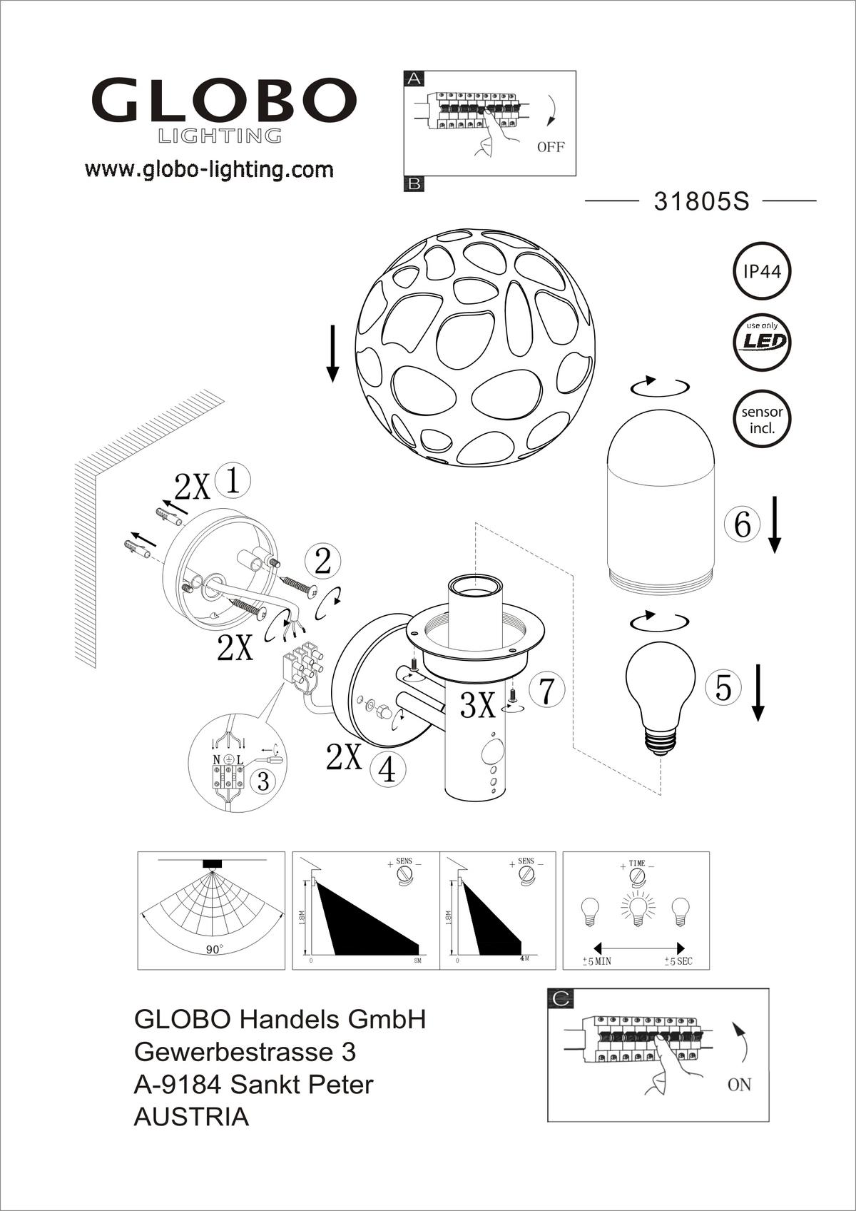 AUSSENWANDLEUCHTE HILARIO B: 22,5 CM ANTHRAZIT - Klar/Anthrazit, Design, Kunststoff/Metall (20/22,5/32,7cm) - Globo