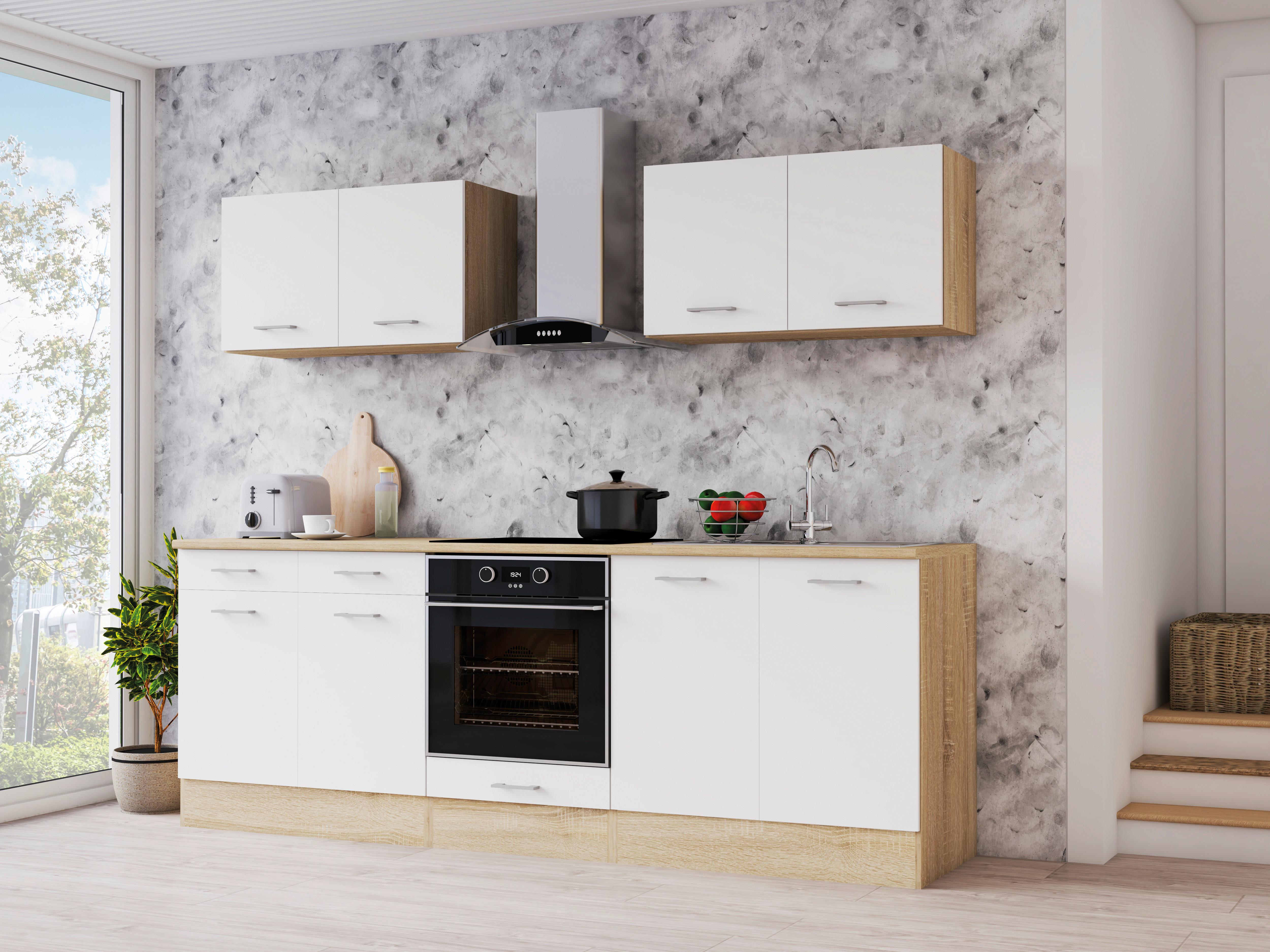 Konyhablokk Omega - Sonoma tölgy/fehér, Konventionell, faalapú anyag (240/204/60cm) - Best Price