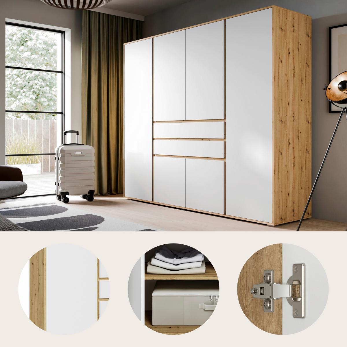 Drehtürenschrank Falun Weiß/Eiche Artisan - Weiß/Eiche Artisan, MODERN, Holzwerkstoff (197/194/56cm) - Livetastic