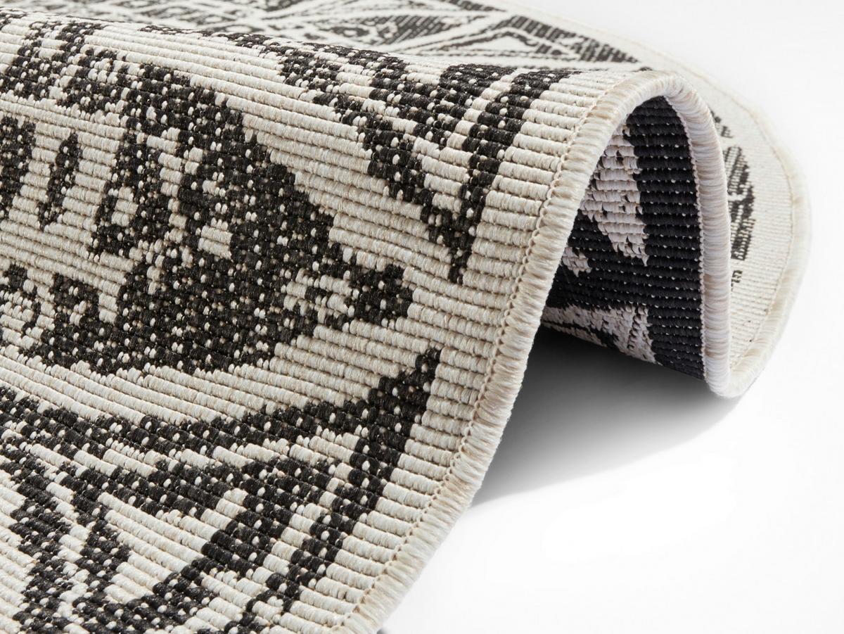 Flachwebeteppich Lilja Schwarz Ø ca. 140cm - Creme/Schwarz, Design, Kunststoff (140cm)