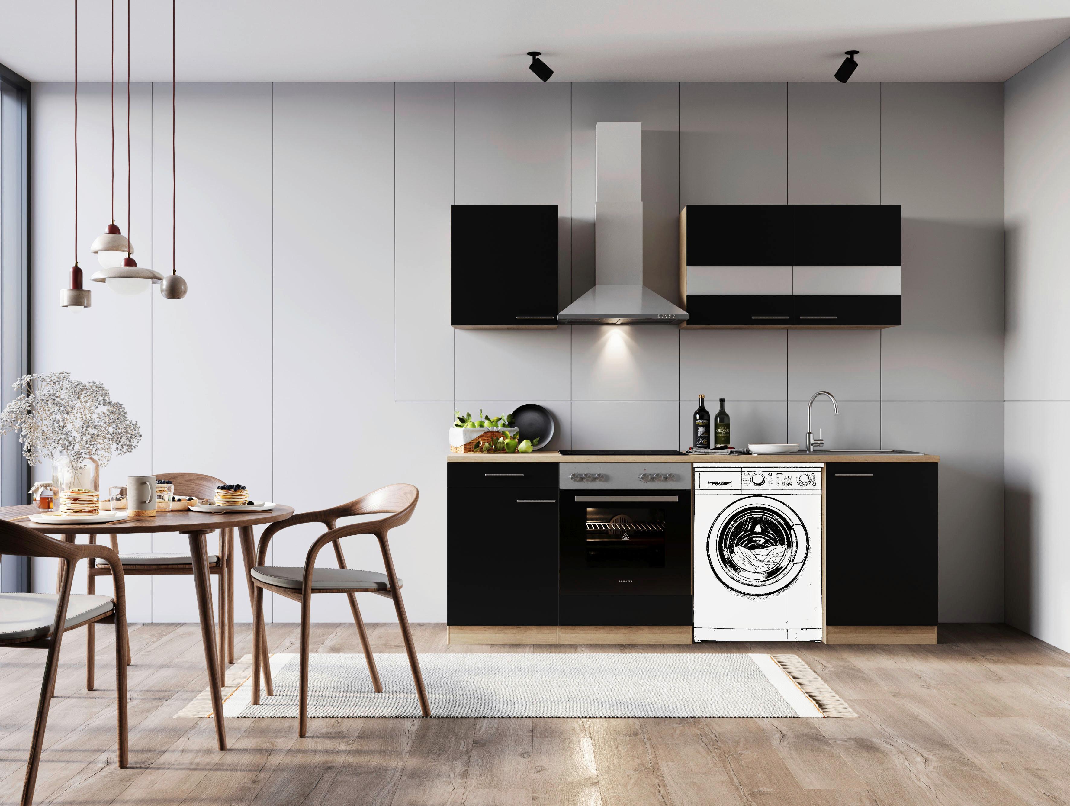 Kuhinjski Blok Z Aparati Merle, 220cm - barve nerjavečega jekla/črna, Basics, kovina/steklo (220cm) - Respekta