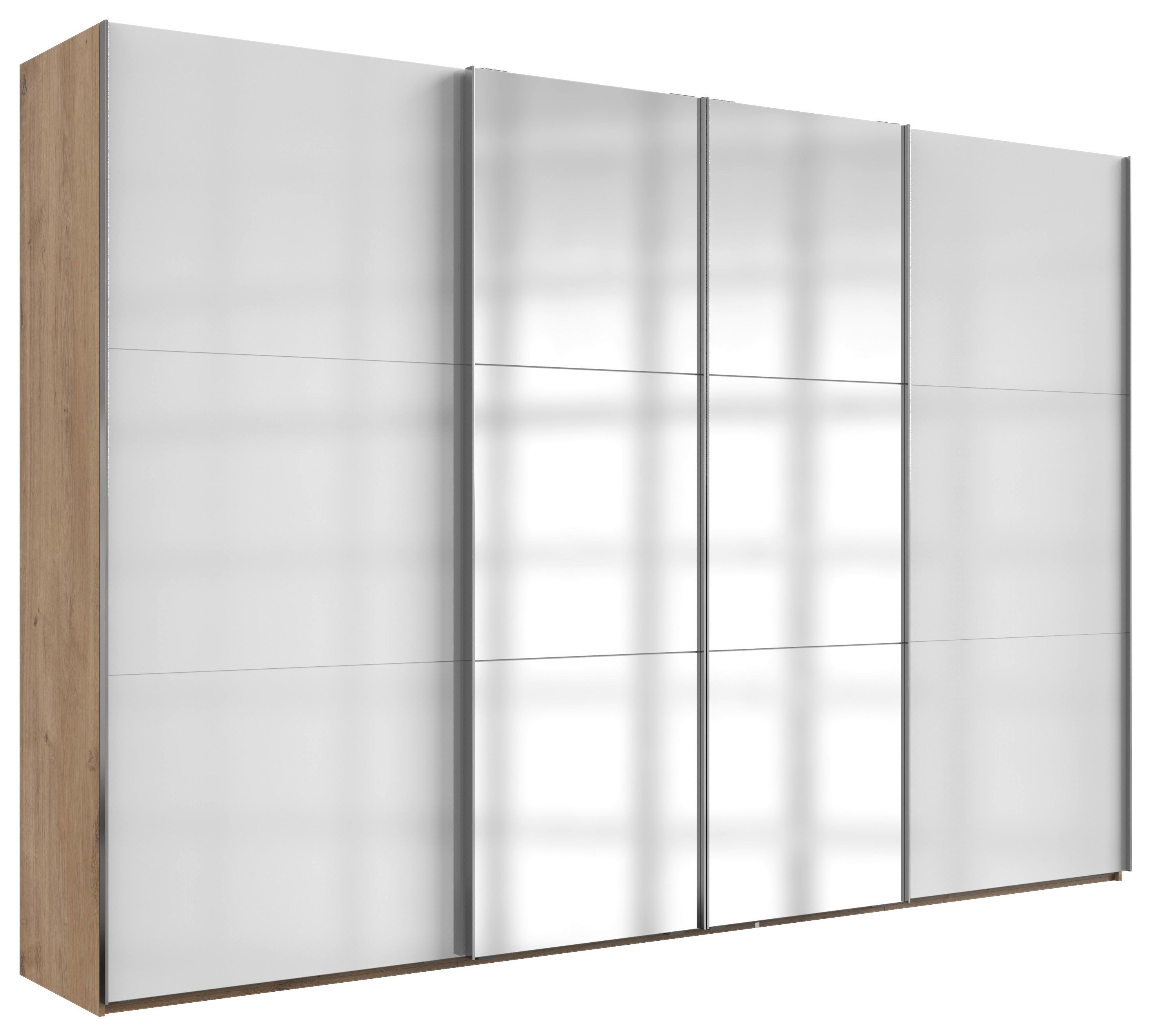 Schwebetürenschrank Level 36D ca. 350x216x65 cm Weiß - Chromfarben/Weiß Hochglanz, MODERN, Holzwerkstoff/Metall (350/216/65cm) - MID.YOU